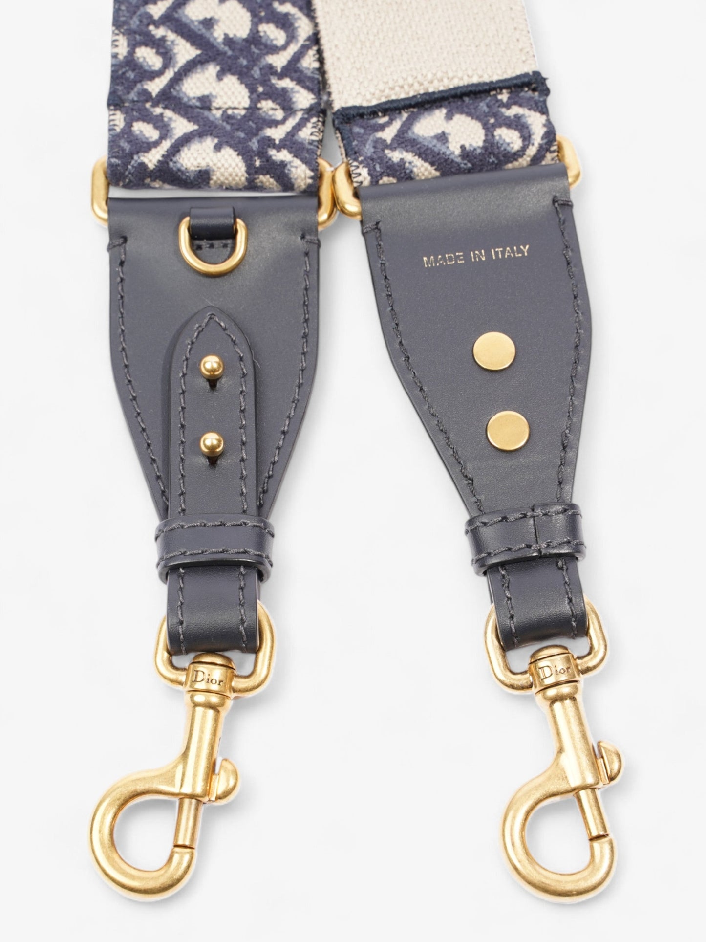 Christian Dior Adjustable Shoulder Strap With Ring Blue Oblique / Gold Cotton
