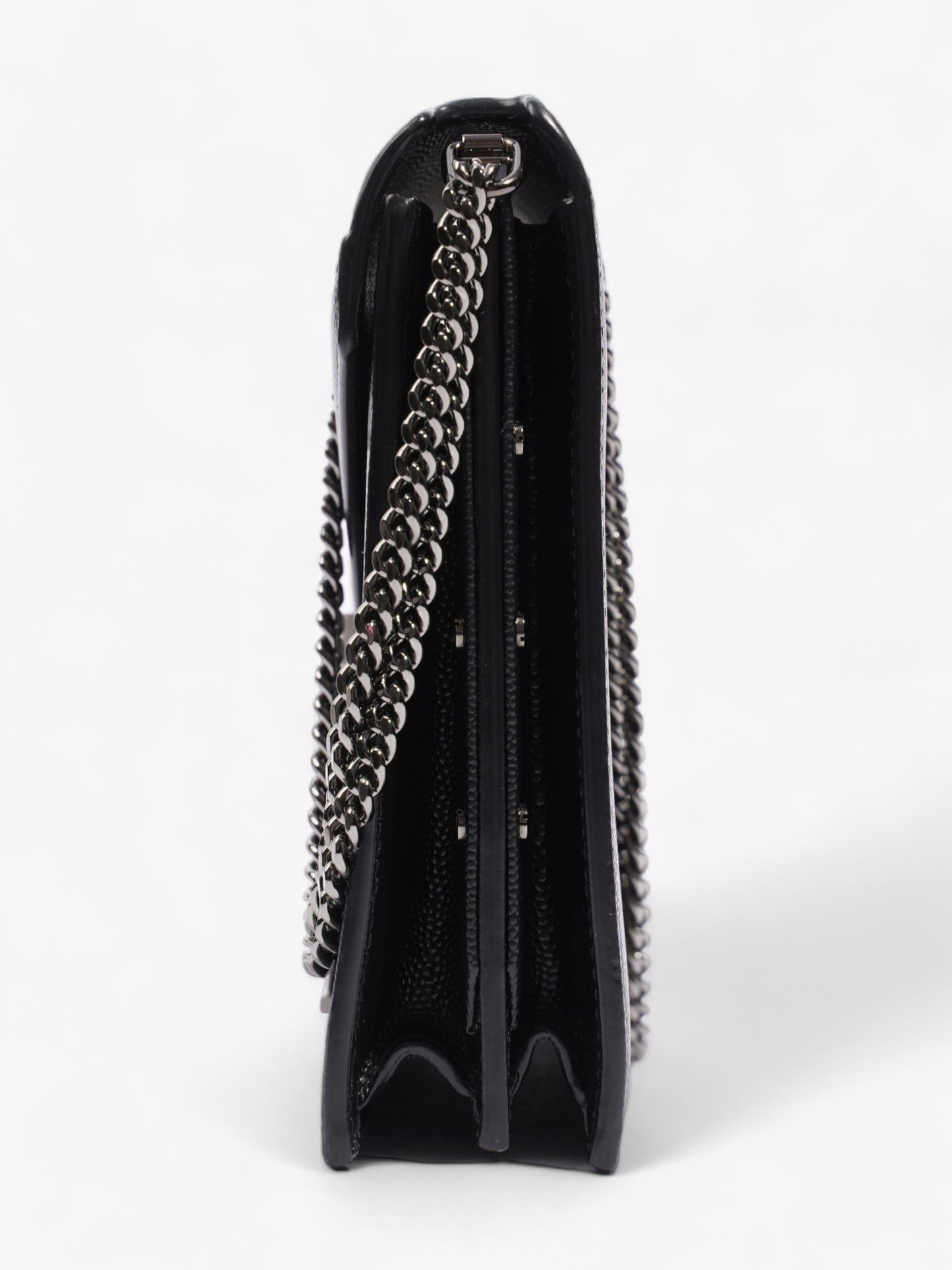 Saint Laurent Cassandra Chain Wallet Black Calfskin Leather