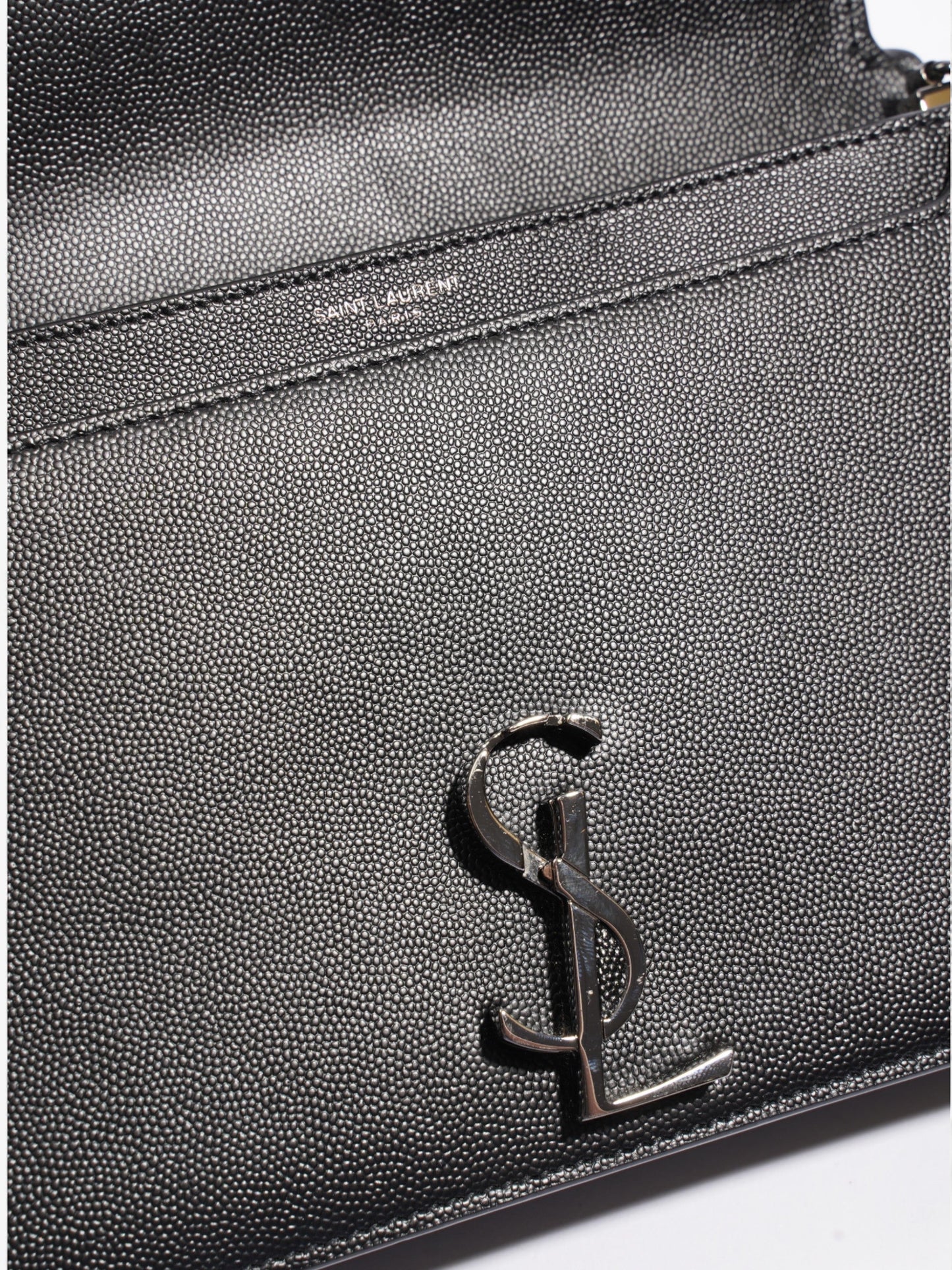 Saint Laurent Cassandra Chain Wallet Black Calfskin Leather