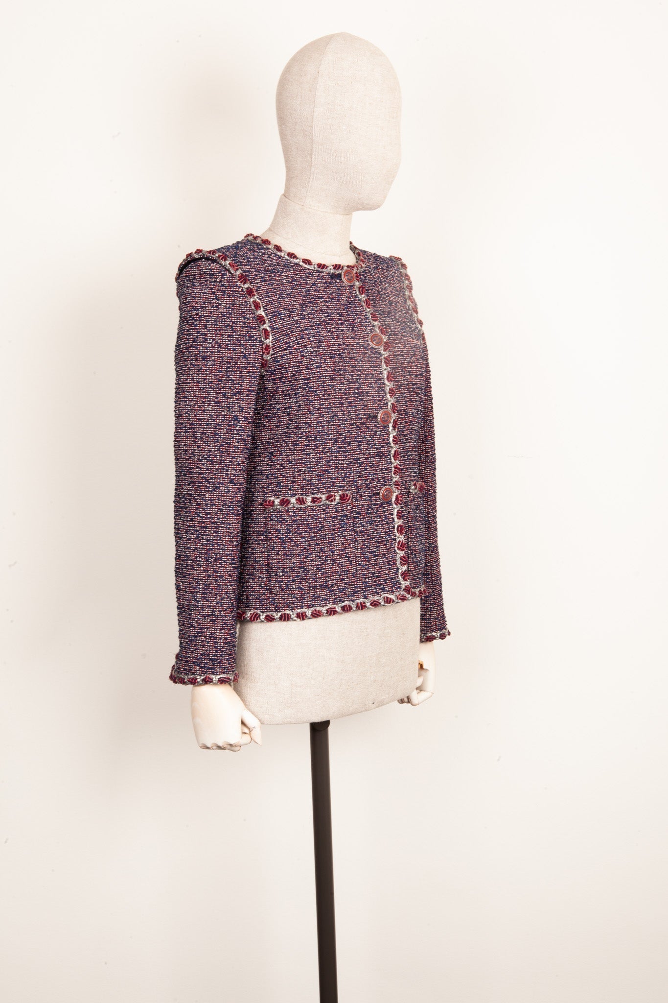 CHANEL Jacket Fantasy Tweed Red&Blue 16P