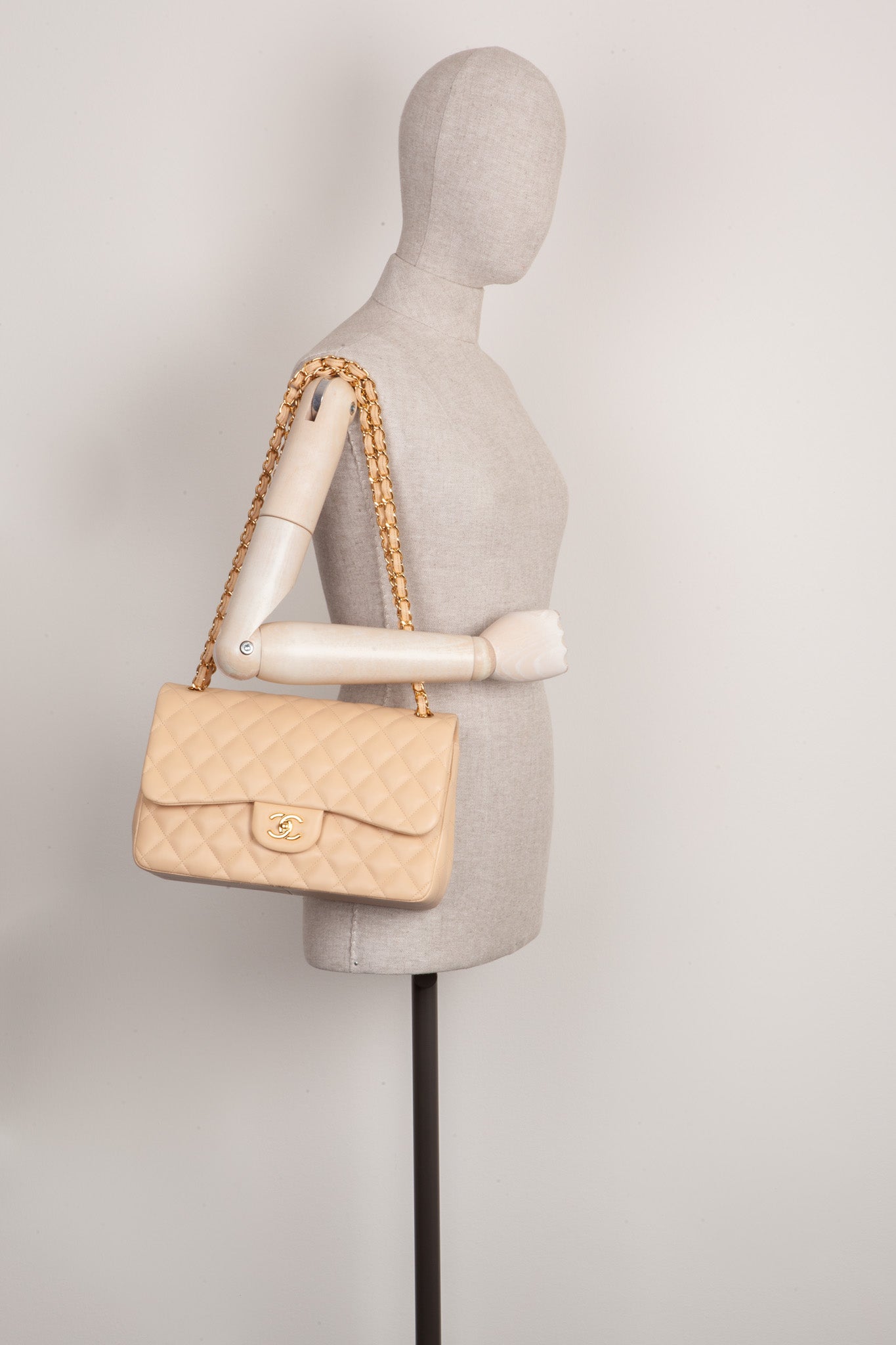 CHANEL Large Double Flap Bag Beige
