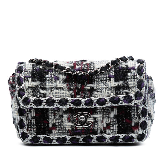 Black Chanel Mini Rectangular Quilted Tweed Single Flap Crossbody Bag