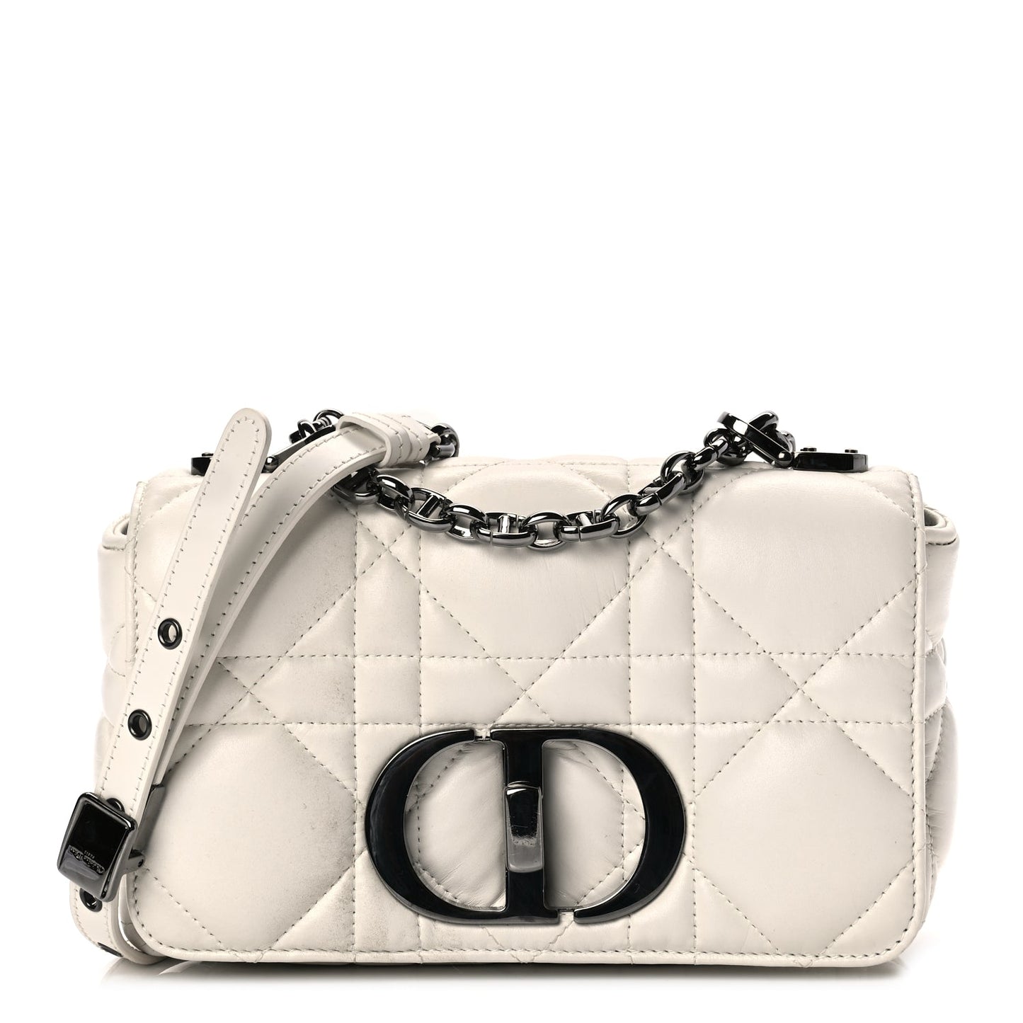 Christian Dior Calfskin Macrocannage Small Dior Caro Bag Ivory