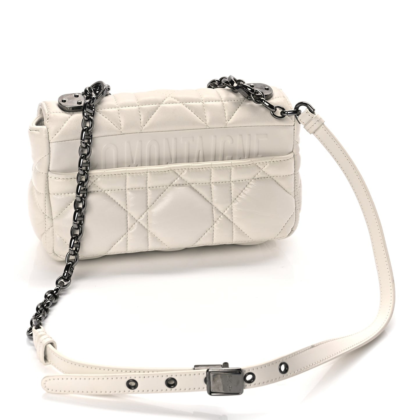 Christian Dior Calfskin Macrocannage Small Dior Caro Bag Ivory