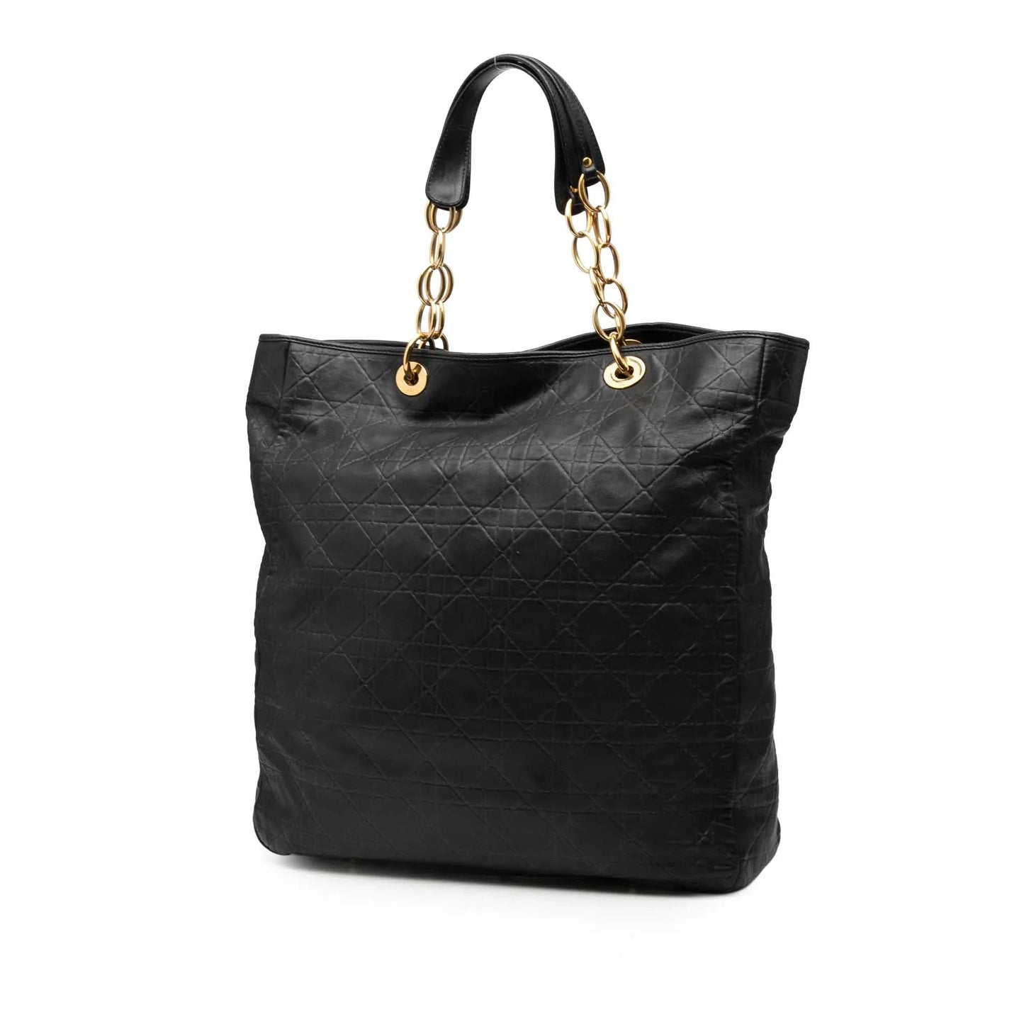 Black Dior Large Lambskin Cannage Lady Dior Soft Shopping Tote