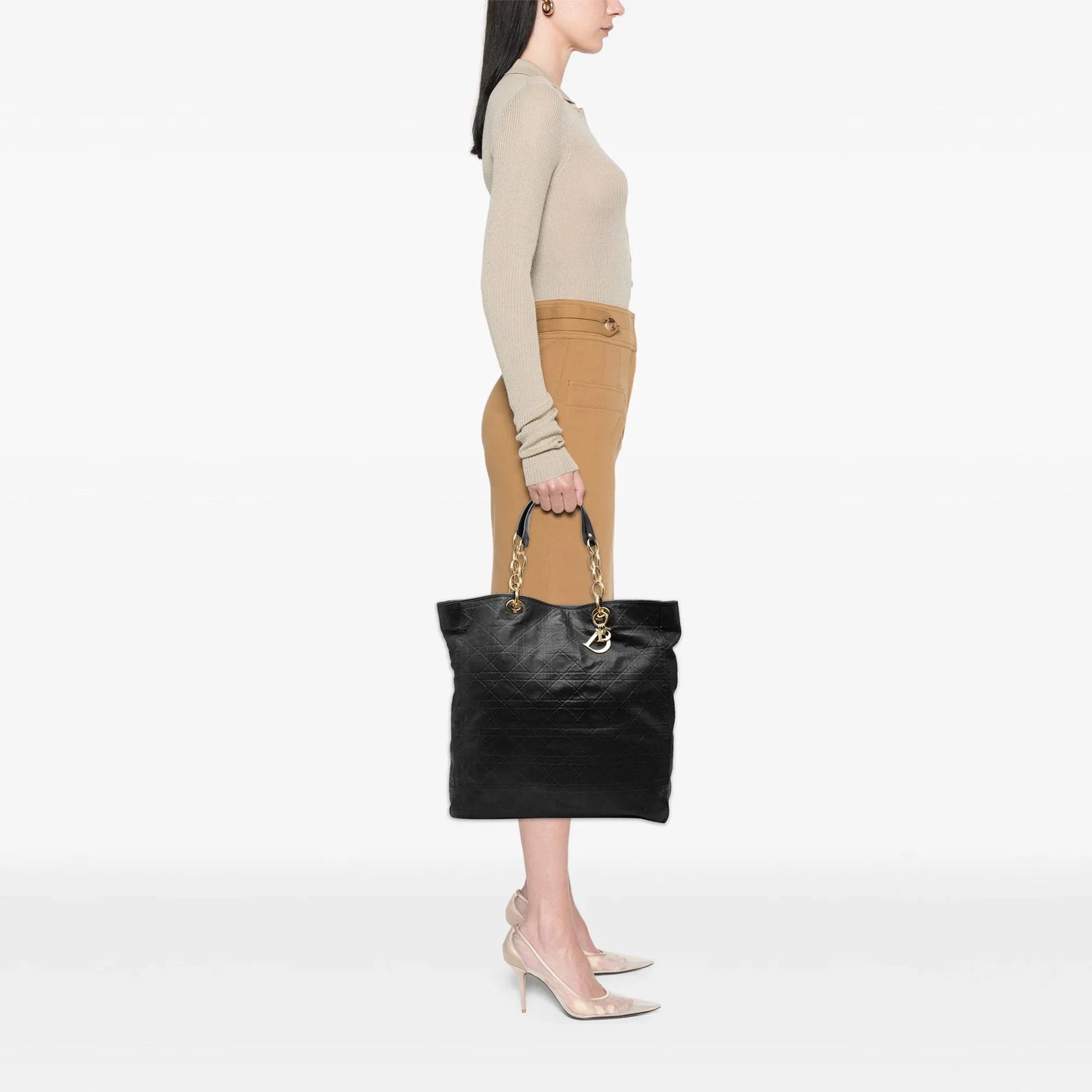 Black Dior Large Lambskin Cannage Lady Dior Soft Shopping Tote