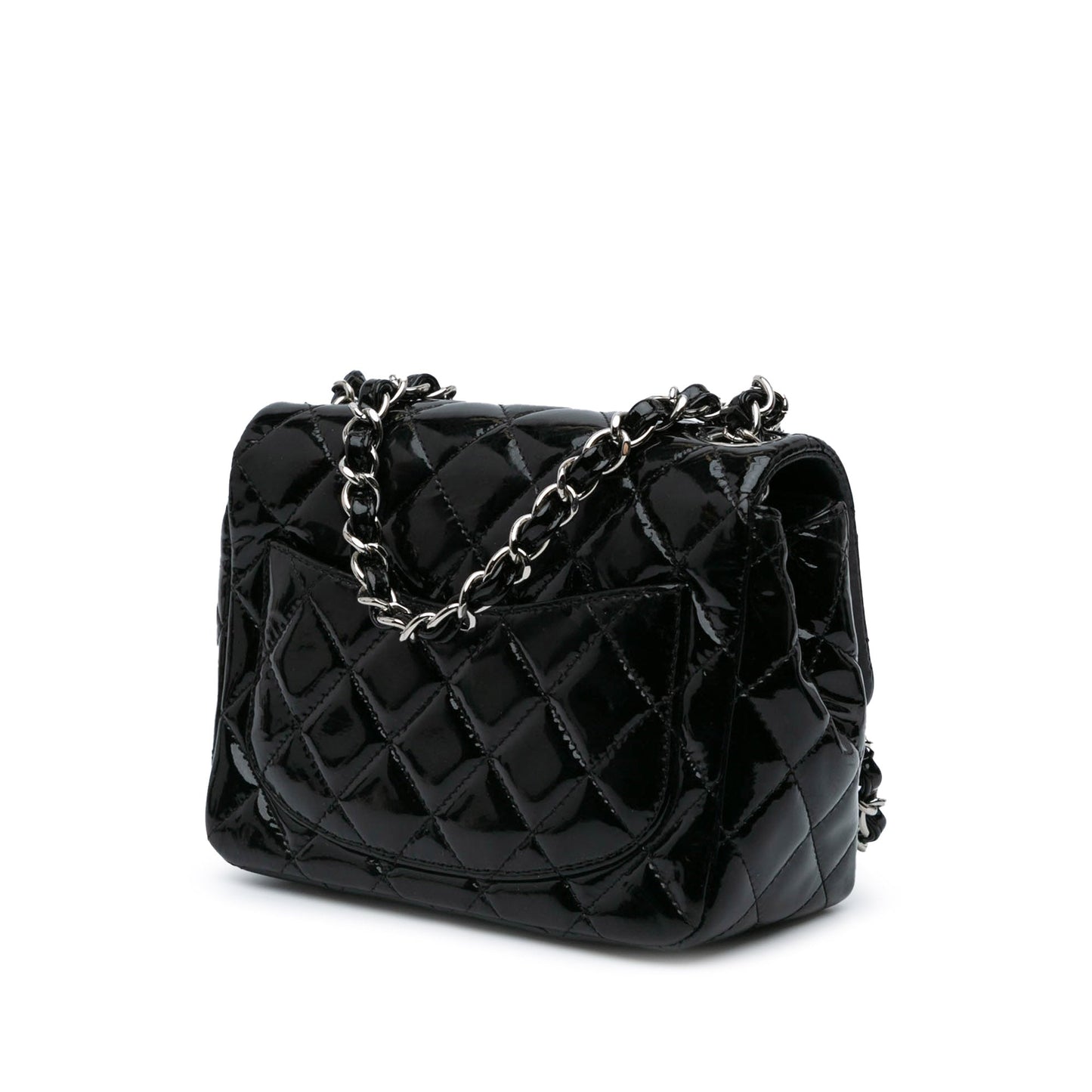Black Chanel Mini Square Classic Patent Single Flap Crossbody Bag