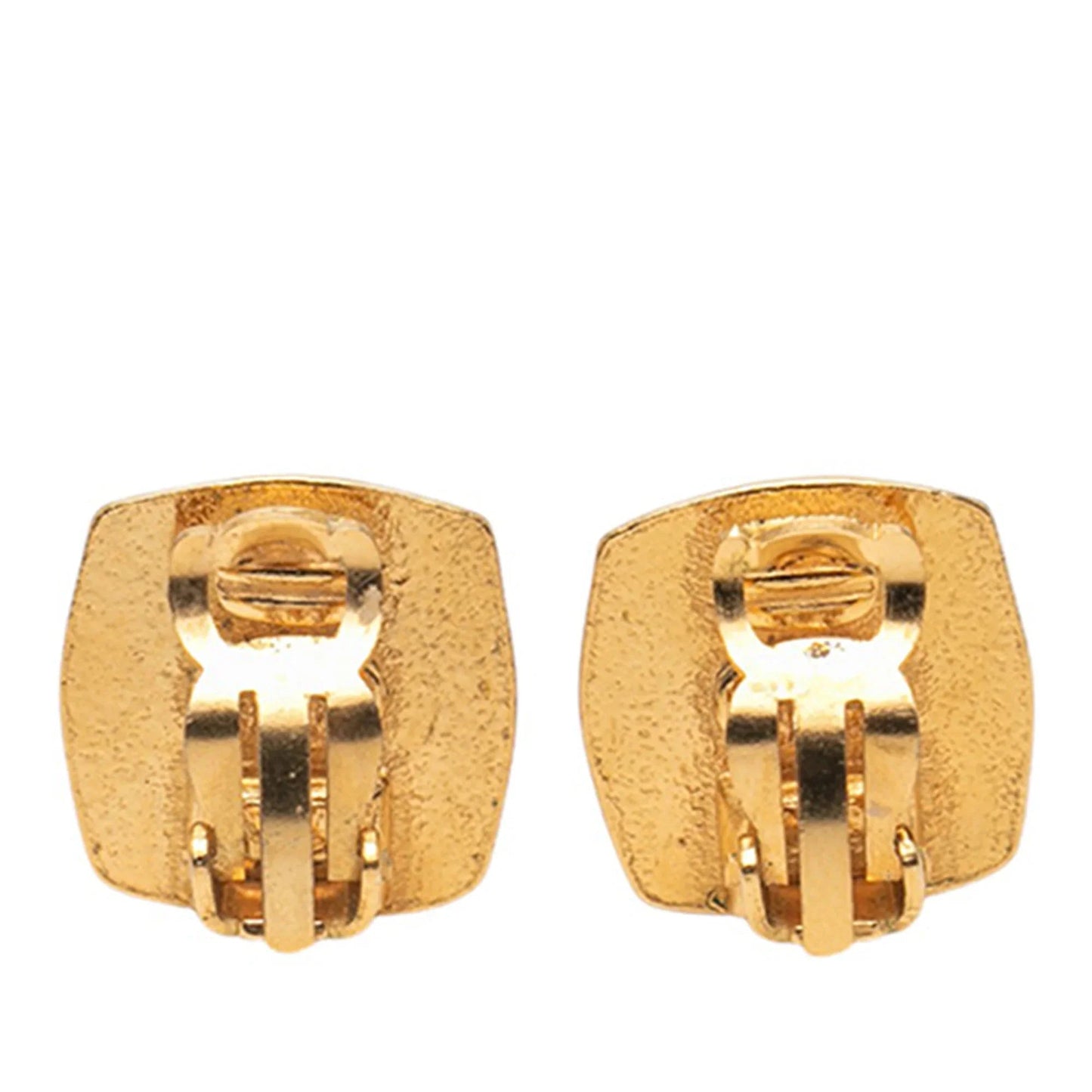 Gold Chanel Gold Plated CC Enamel Square Clip On Earrings