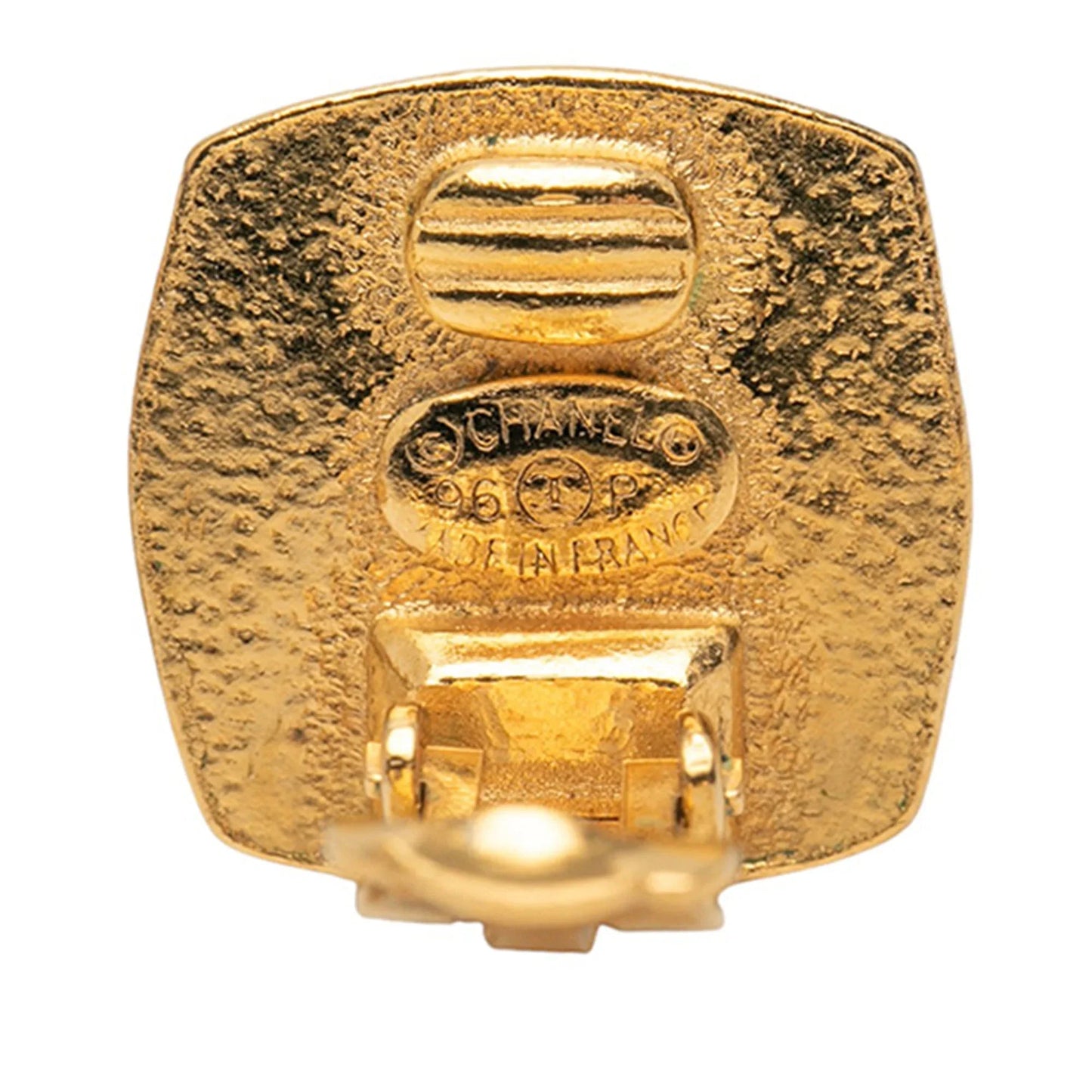 Gold Chanel Gold Plated CC Enamel Square Clip On Earrings