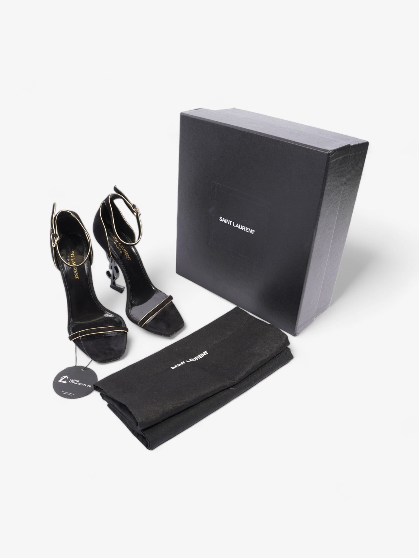 Saint Laurent Opyum Open Toe Heels 110mm Black / Gold Suede EU 37 UK 4