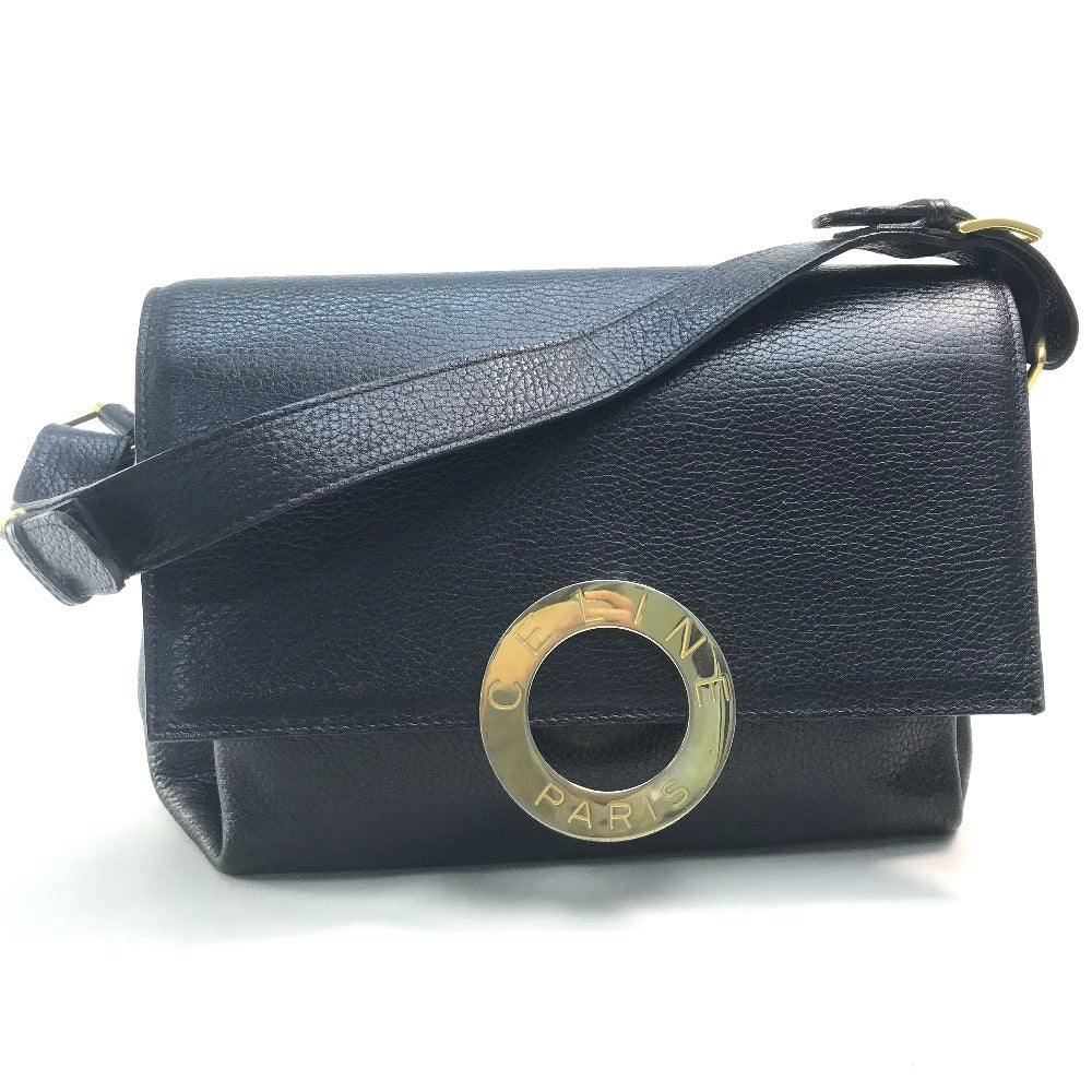 CELINE Handbag leather Black x Gold Metal   Circle logo Women