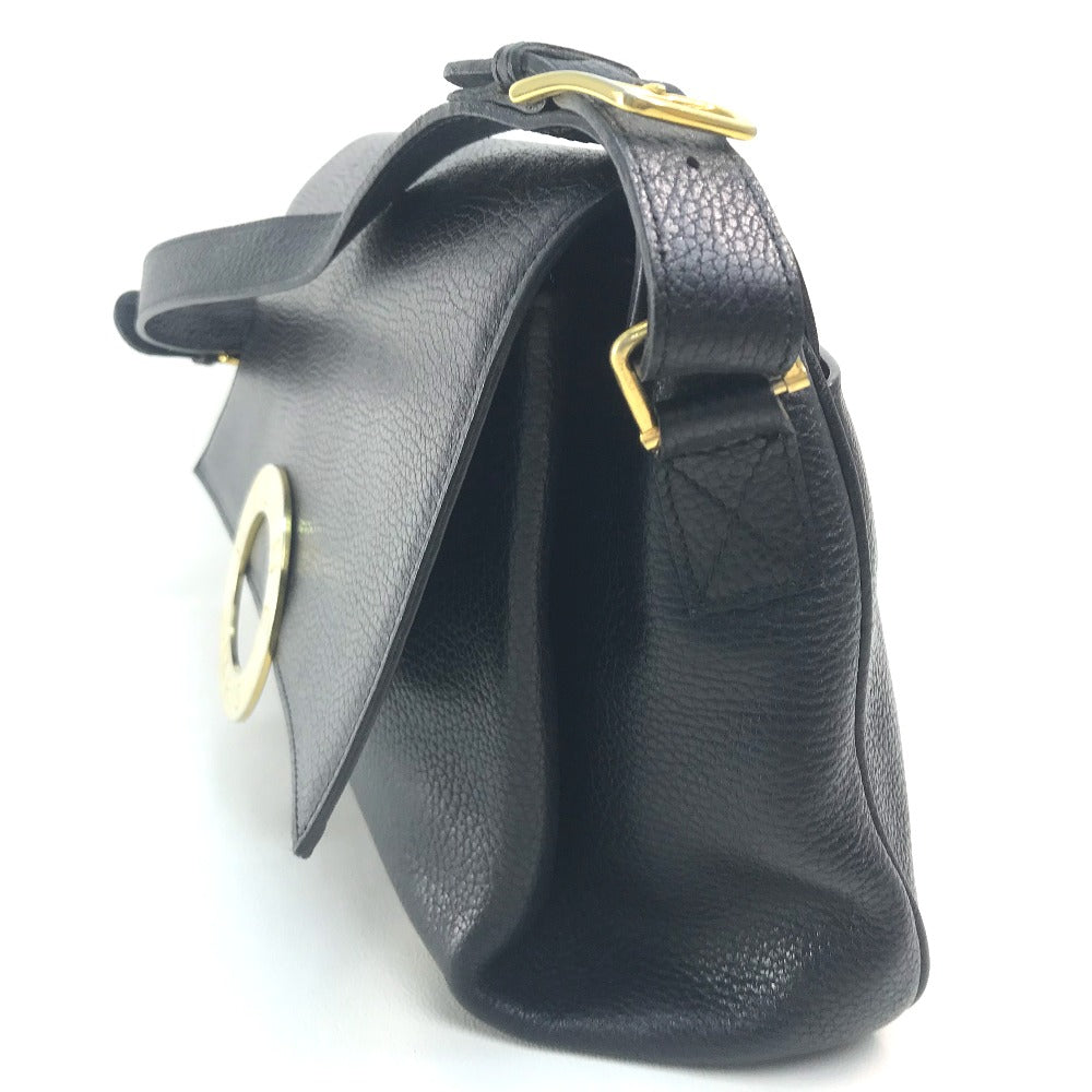 CELINE Handbag leather Black x Gold Metal   Circle logo Women