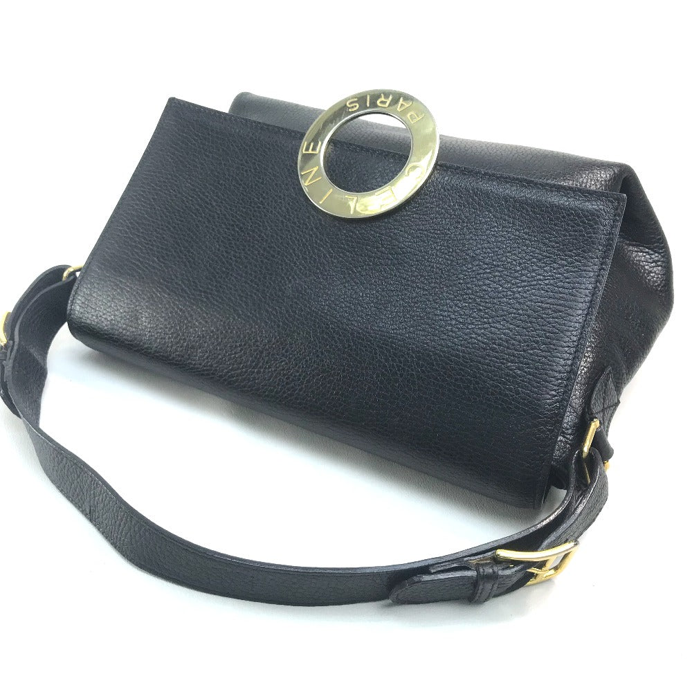 CELINE Handbag leather Black x Gold Metal   Circle logo Women