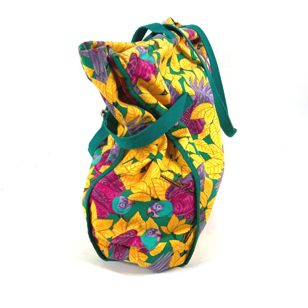 HERMES Shoulder Bag canvas green vintage Bird pattern Women  d