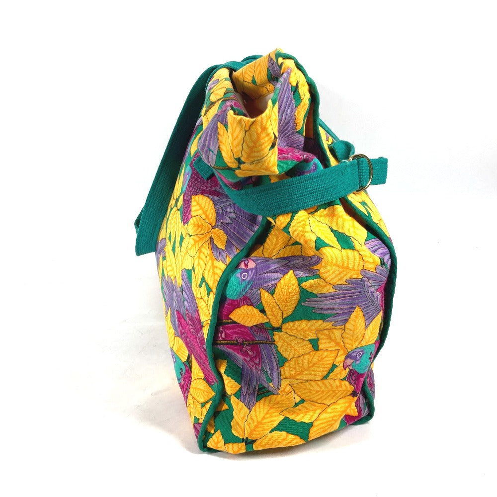 HERMES Shoulder Bag canvas green vintage Bird pattern Women  d