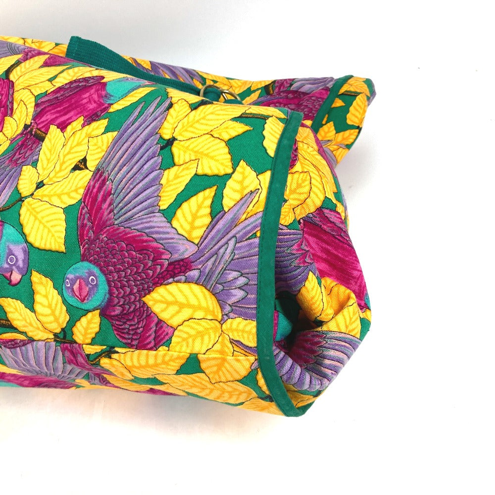 HERMES Shoulder Bag canvas green vintage Bird pattern Women  d