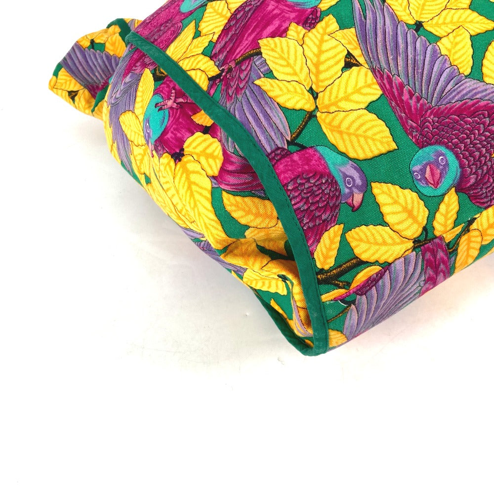 HERMES Shoulder Bag canvas green vintage Bird pattern Women  d