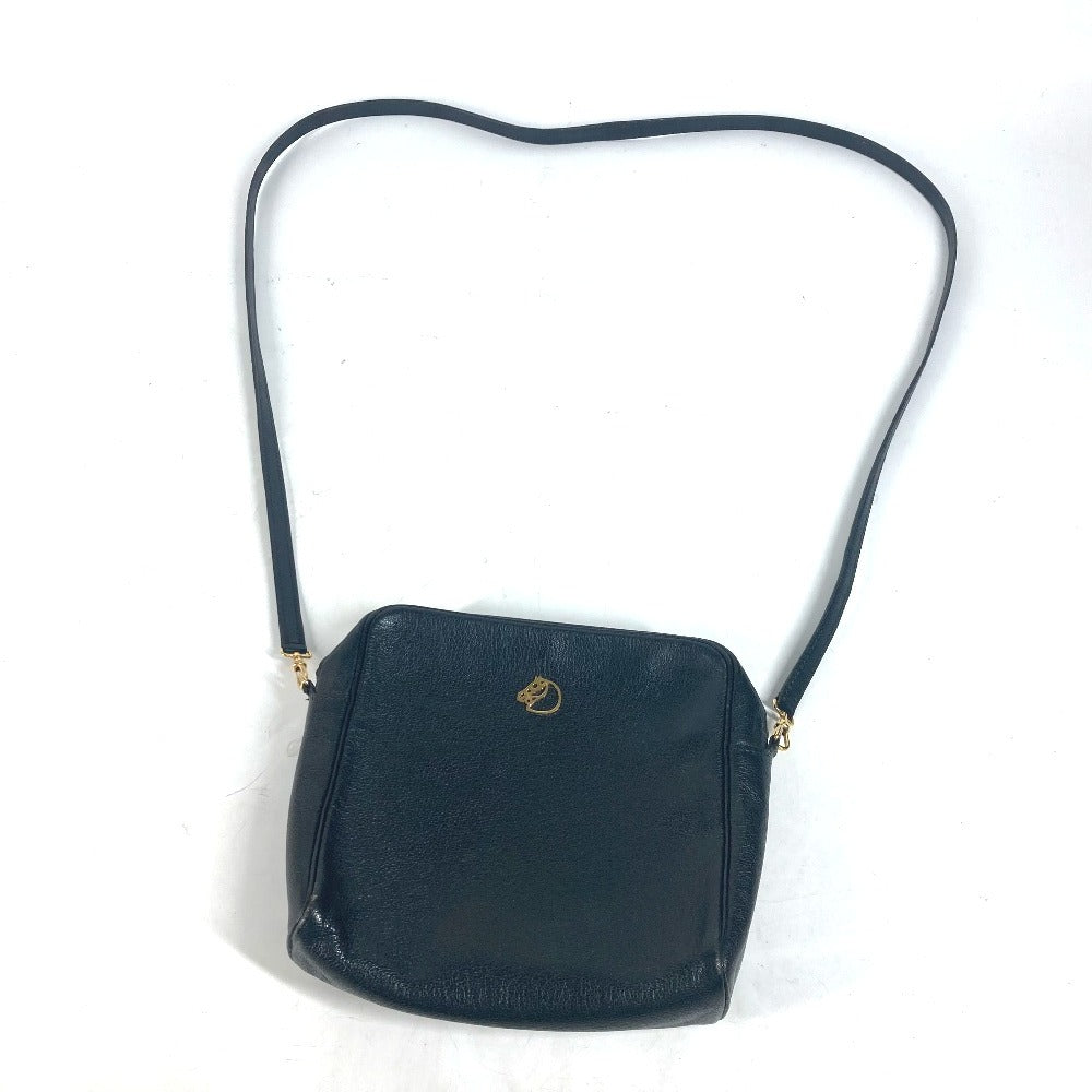 HERMES Shoulder Bag leather black vintage Shuval horse unisex(Unisex)  d