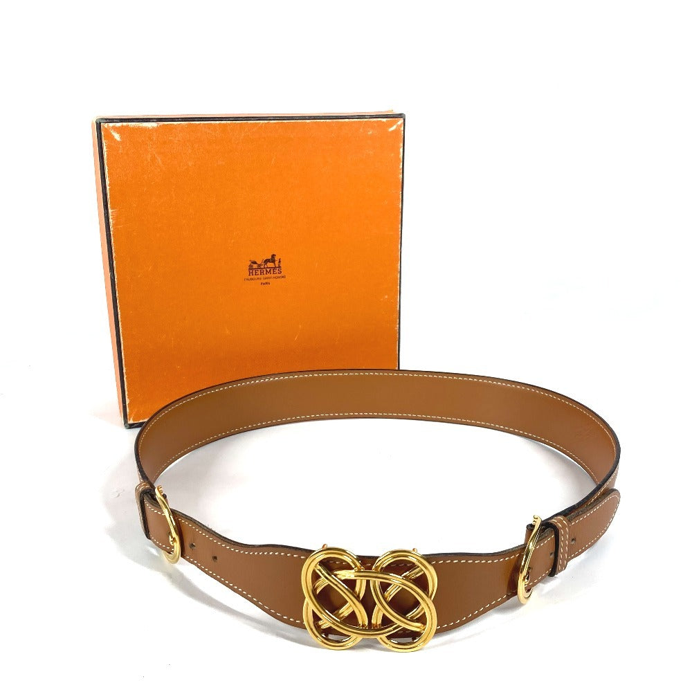 HERMES belt leather Brown vintage buckle Women 70  d