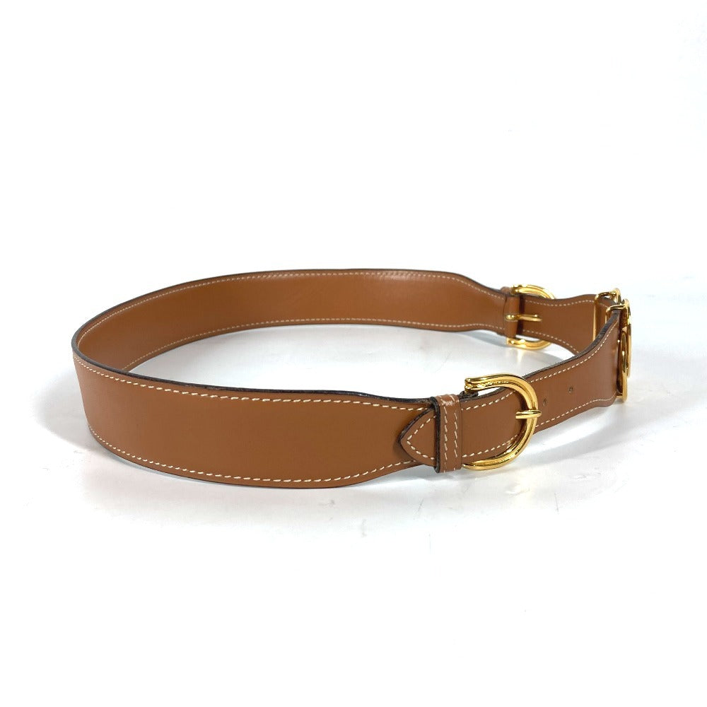 HERMES belt leather Brown vintage buckle Women 70  d