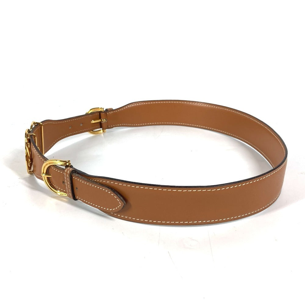 HERMES belt leather Brown vintage buckle Women 70  d