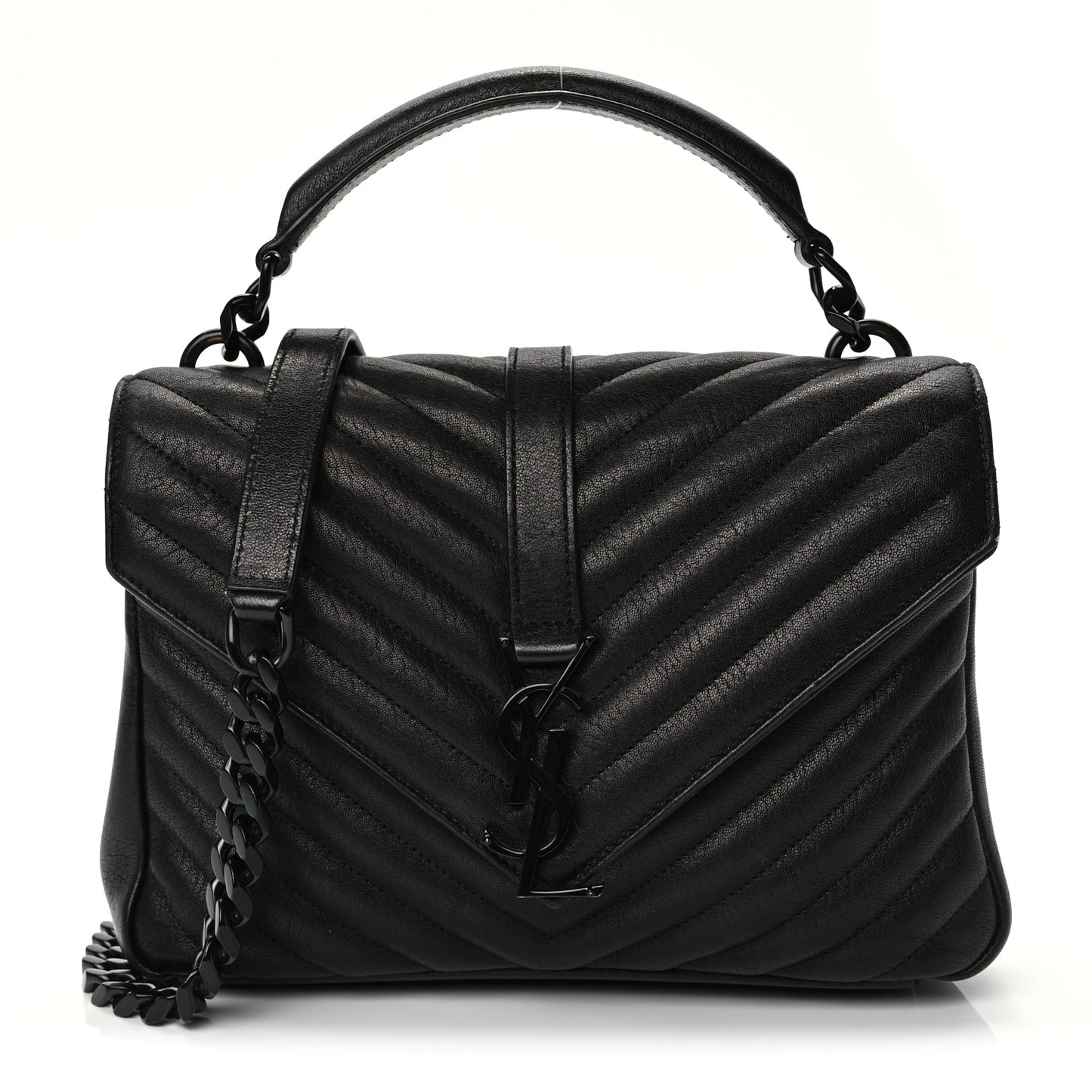 Saint Laurent Sheepskin Matelasse Chevron Monogram Monochrome Medium College Bag Black