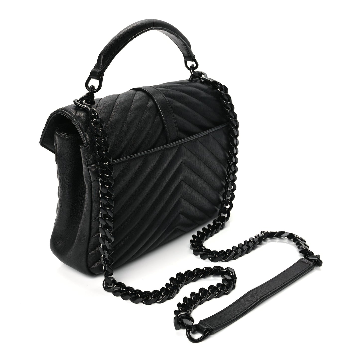 Saint Laurent Sheepskin Matelasse Chevron Monogram Monochrome Medium College Bag Black