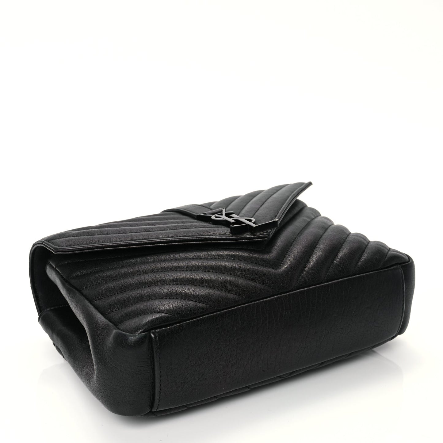 Saint Laurent Sheepskin Matelasse Chevron Monogram Monochrome Medium College Bag Black