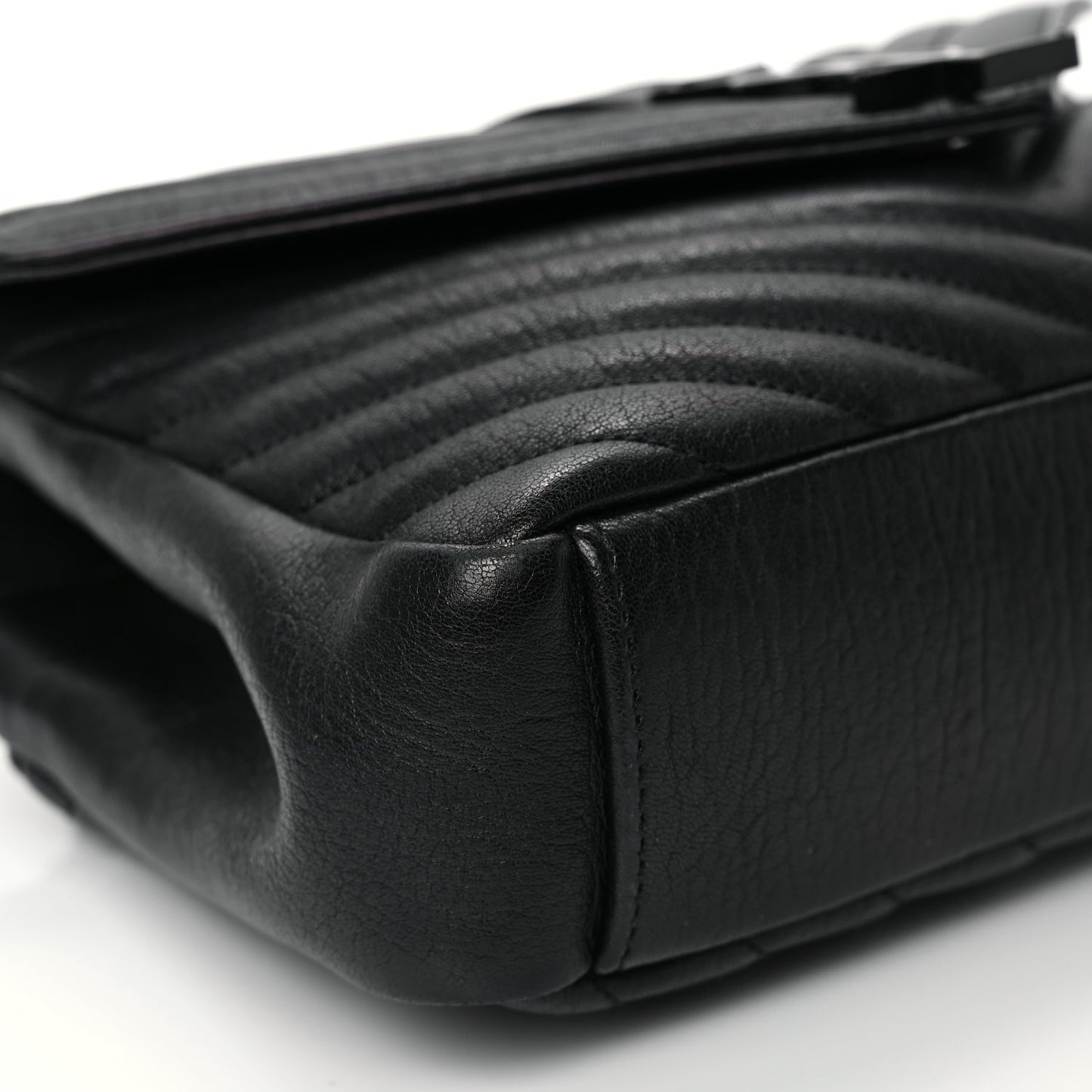 Saint Laurent Sheepskin Matelasse Chevron Monogram Monochrome Medium College Bag Black
