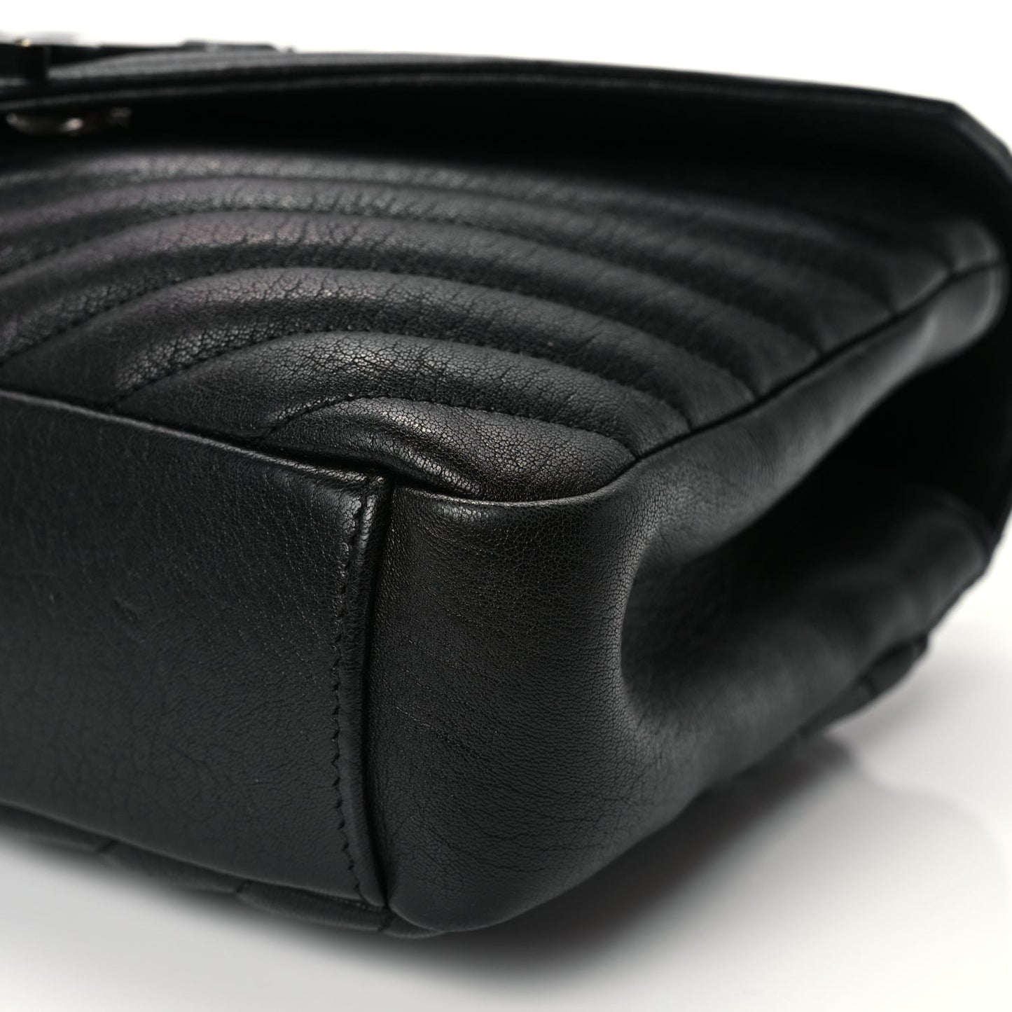 Saint Laurent Sheepskin Matelasse Chevron Monogram Monochrome Medium College Bag Black