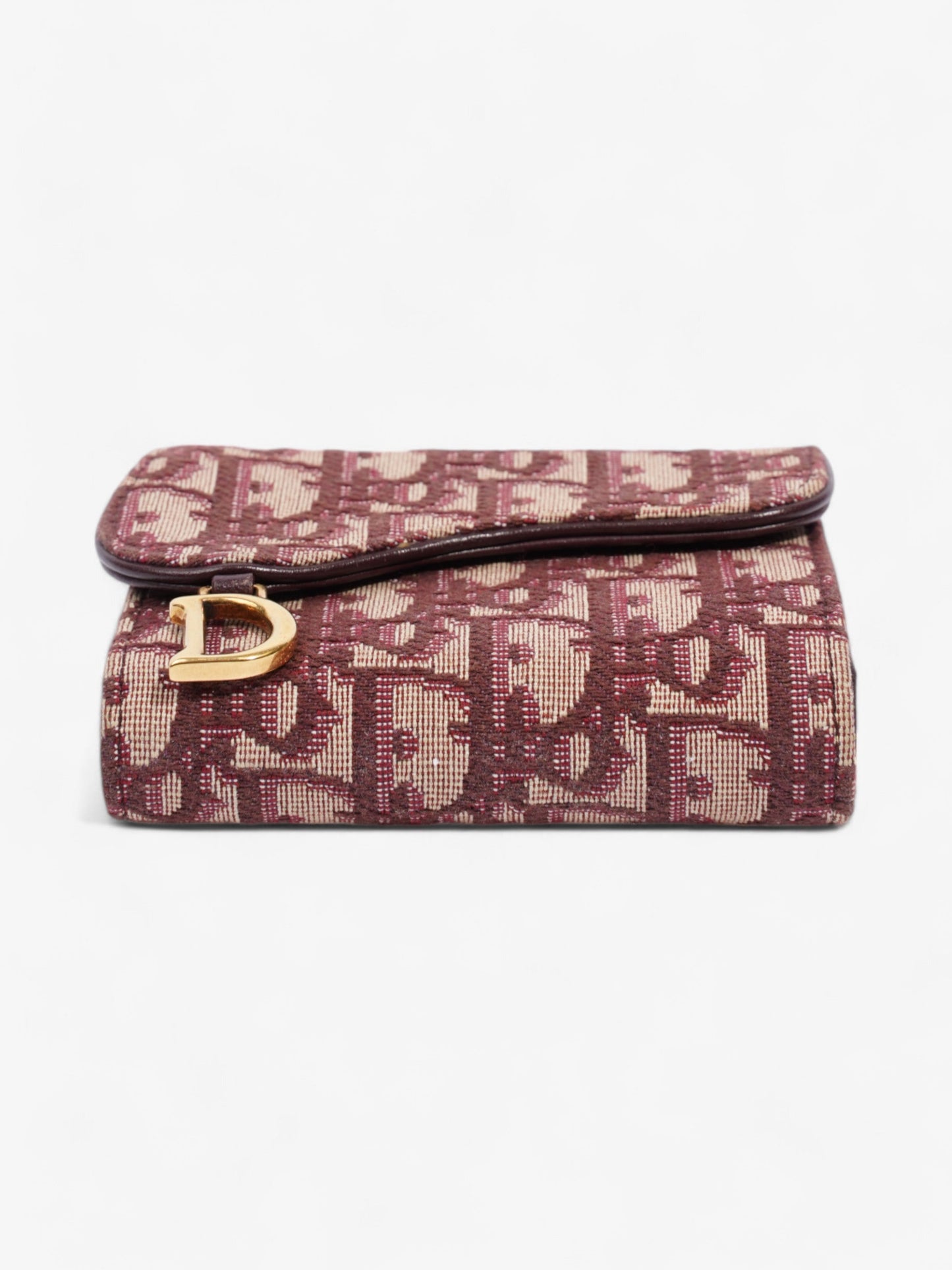 Christian Dior Saddle Card Holder Burgundy Canvas