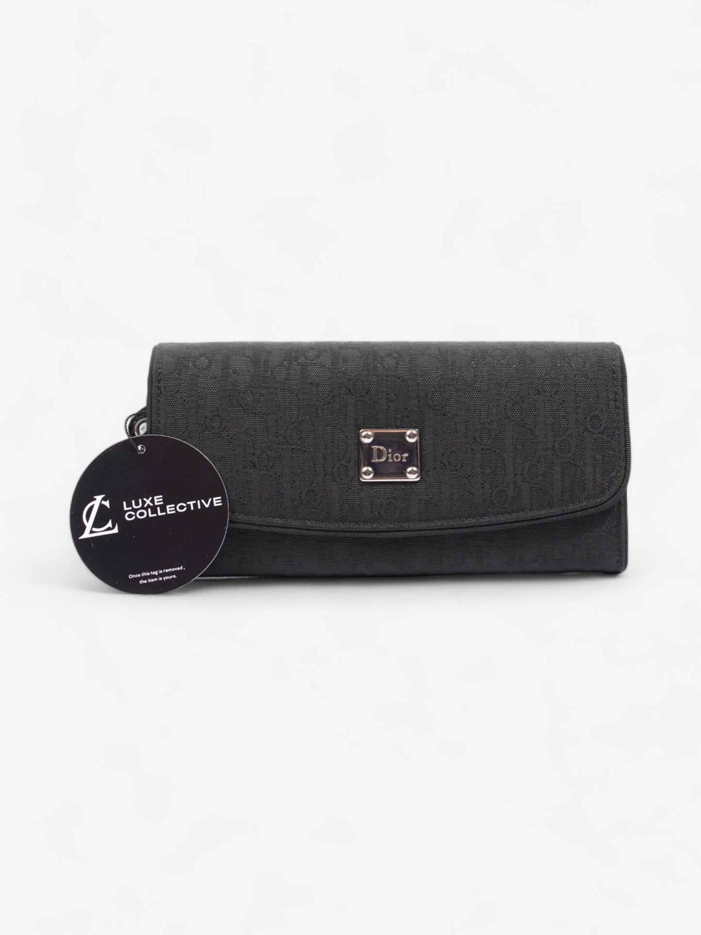 Christian Dior CD Icon Trifold Wallet Black Diorissimo Canvas