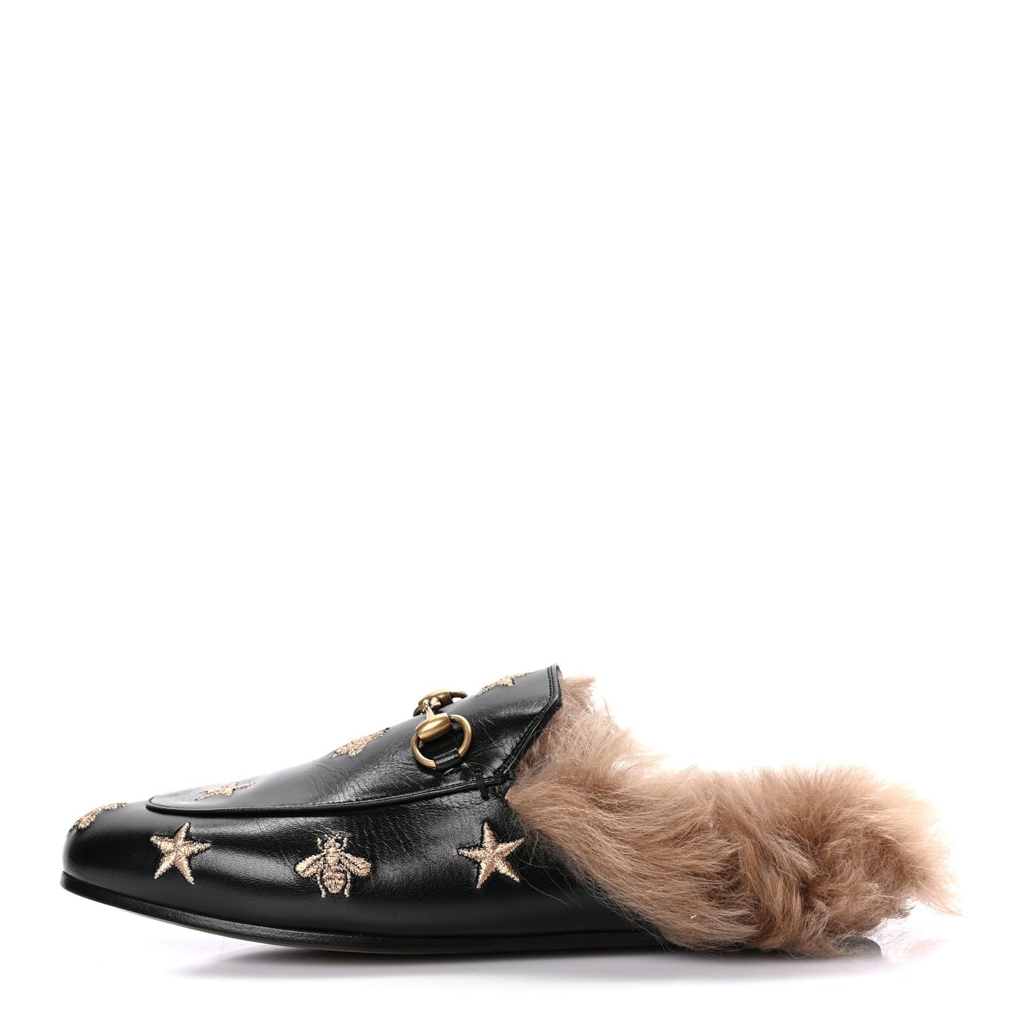 Gucci Goatskin Fur Bee Star Embroidered Womens Princetown Slippers 37