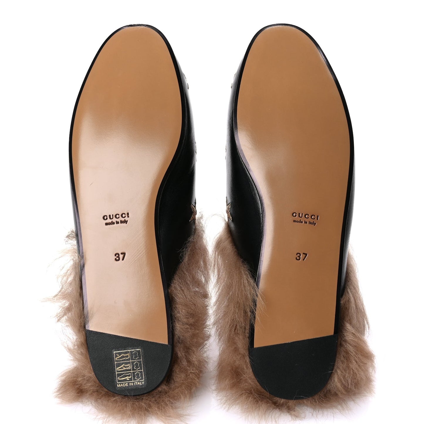 Gucci Goatskin Fur Bee Star Embroidered Womens Princetown Slippers 37