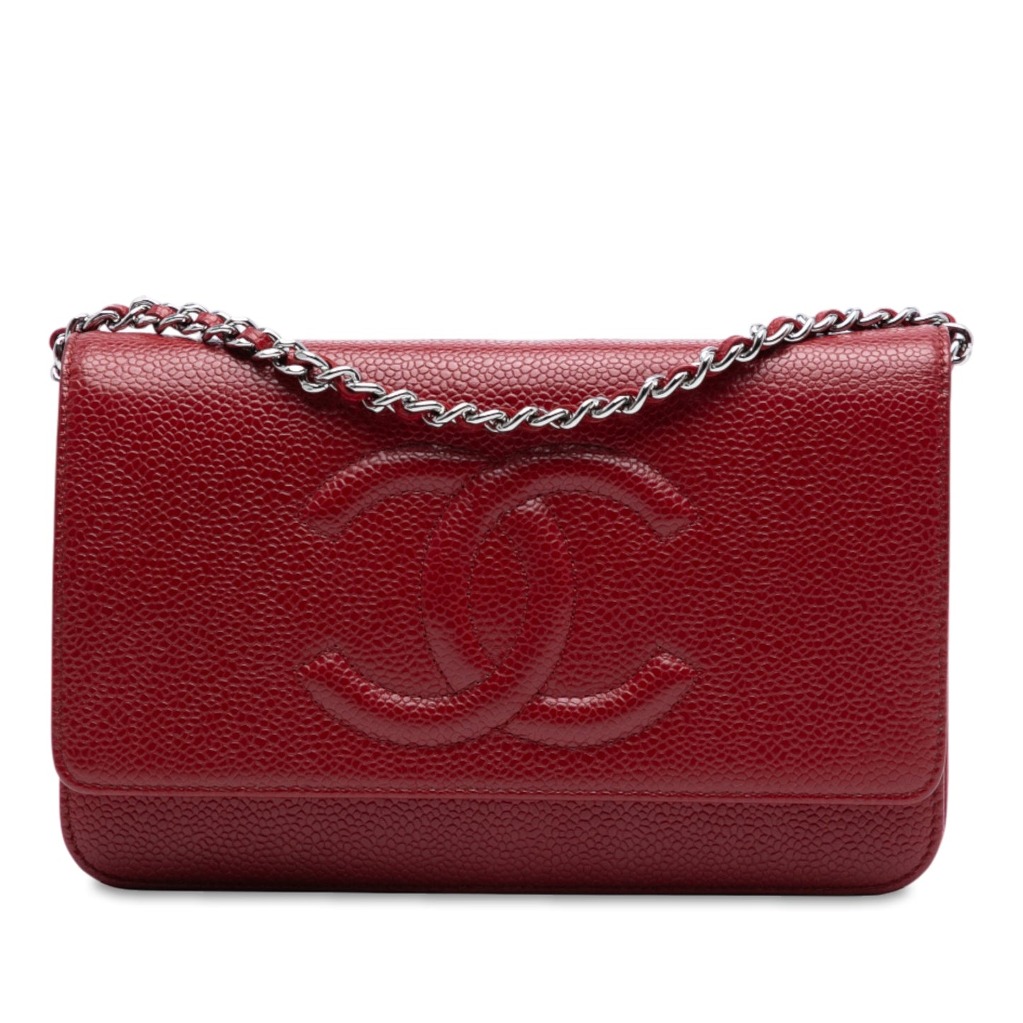 Red Chanel CC Caviar Wallet On Chain Crossbody Bag