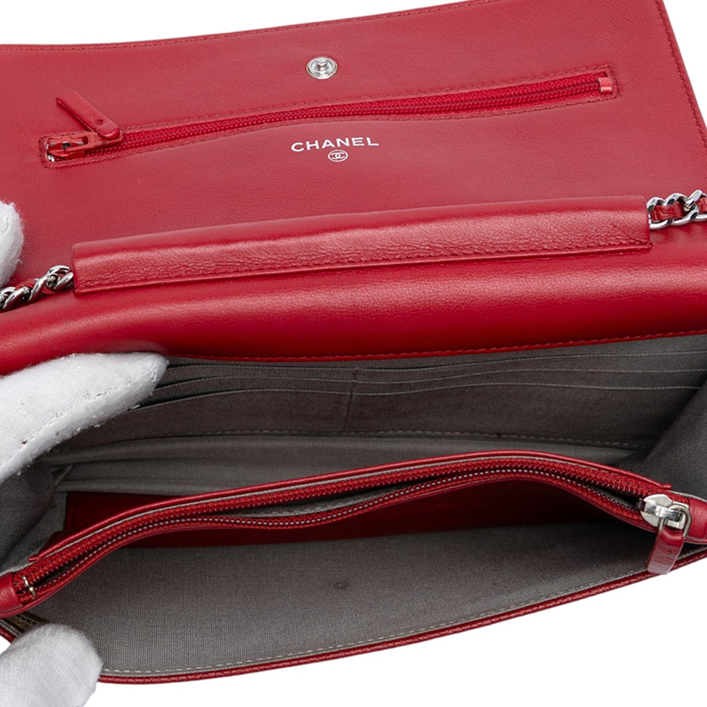 Red Chanel CC Caviar Wallet On Chain Crossbody Bag
