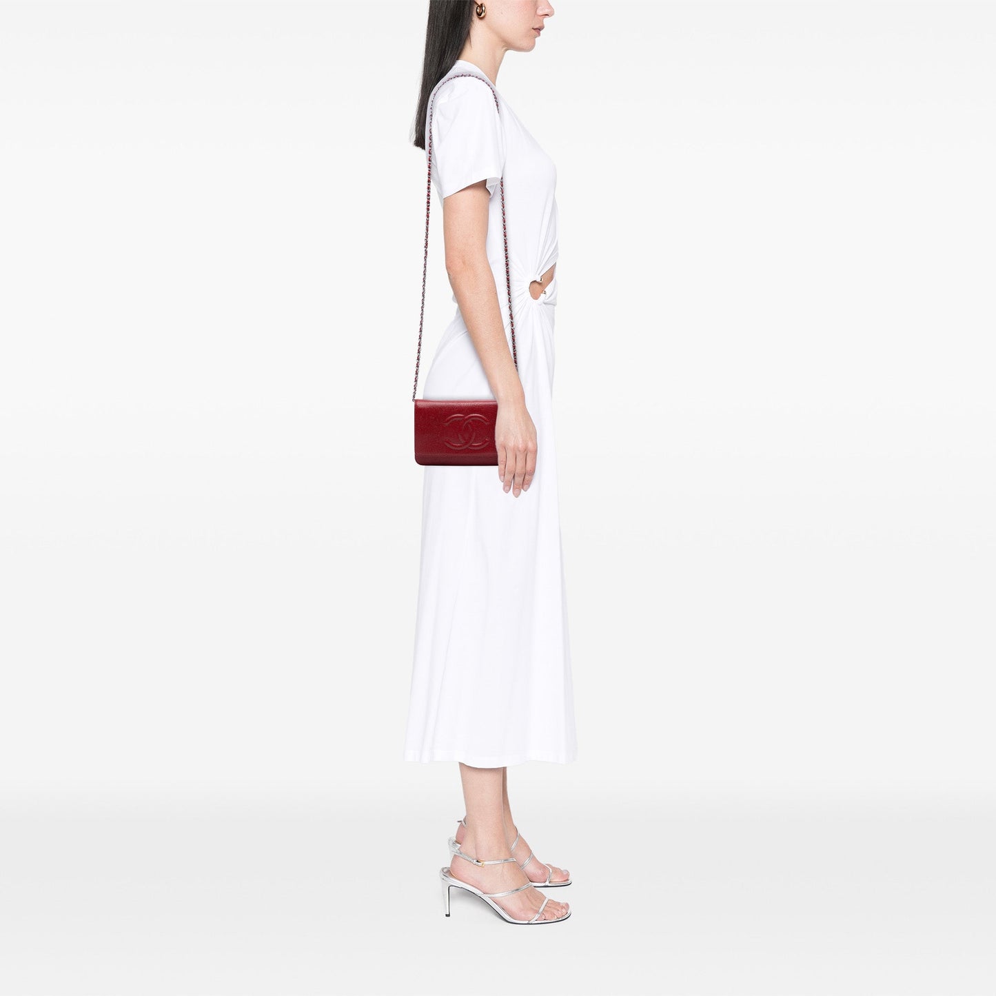 Red Chanel CC Caviar Wallet On Chain Crossbody Bag
