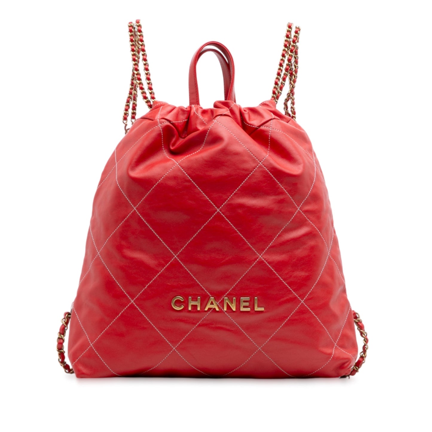 Red Chanel Large Shiny Quilted Calfskin 22 Backpack