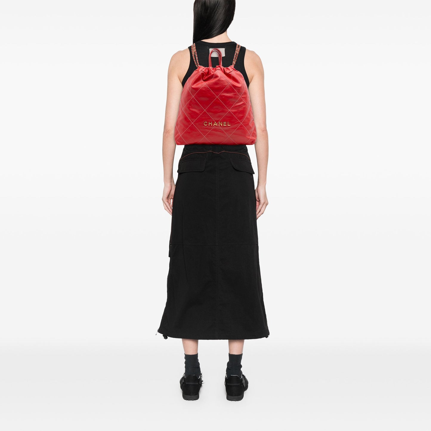 Red Chanel Large Shiny Quilted Calfskin 22 Backpack
