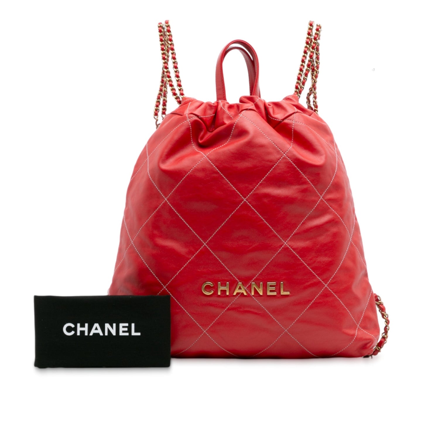 Red Chanel Large Shiny Quilted Calfskin 22 Backpack