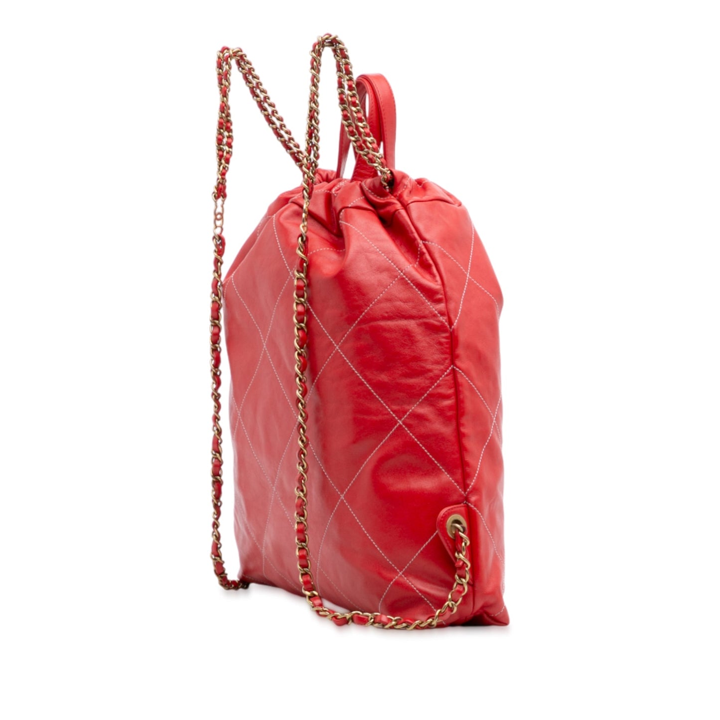 Red Chanel Large Shiny Quilted Calfskin 22 Backpack