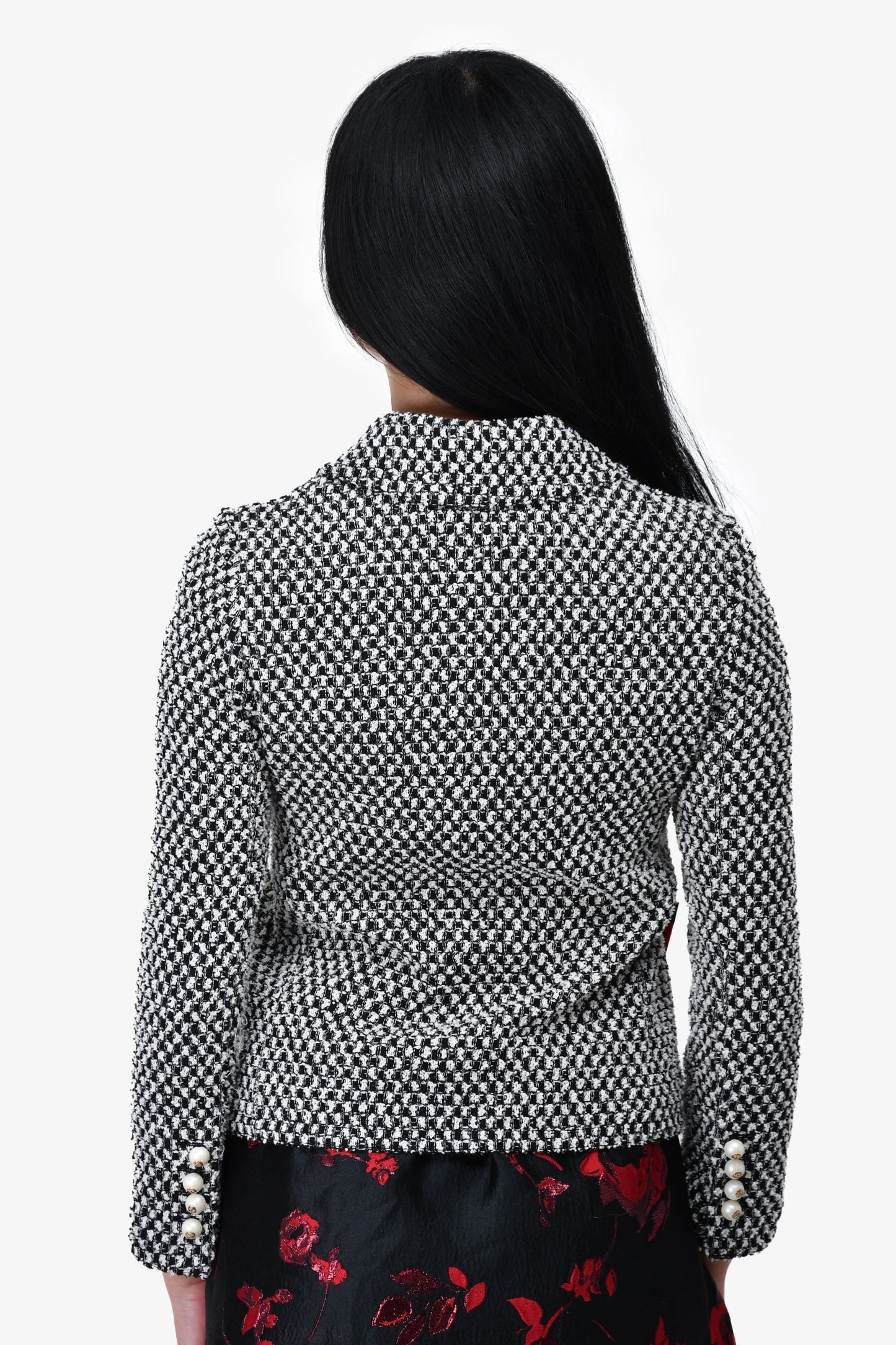 Gucci Black/White Tweed Web Crystal/Bow Embellished Jacket Size 36