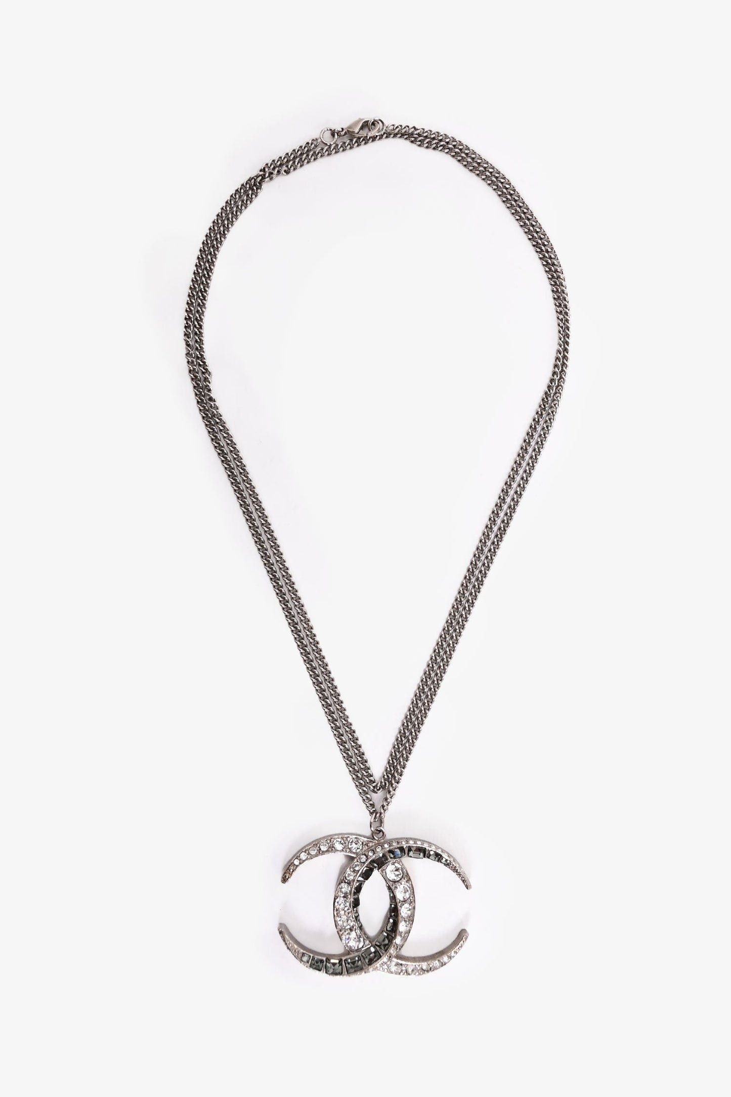 Chanel™ 2015 Silver Toned Dubai Moon Crystal CC Pendant Necklace