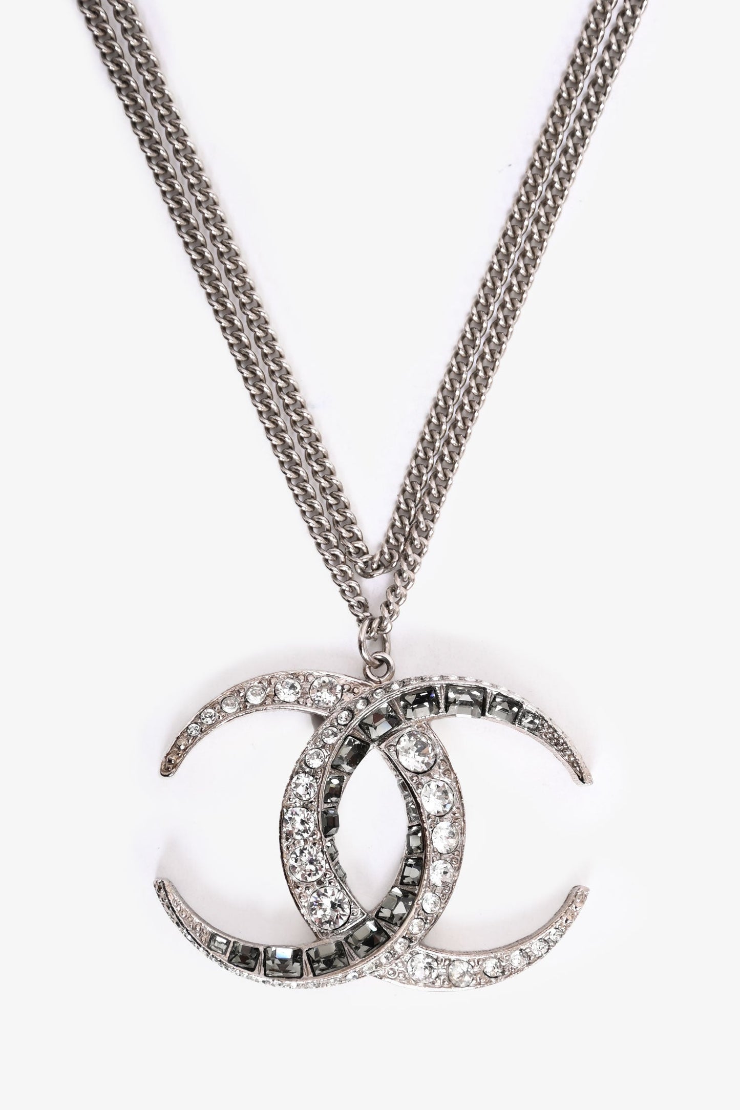 Chanel™ 2015 Silver Toned Dubai Moon Crystal CC Pendant Necklace