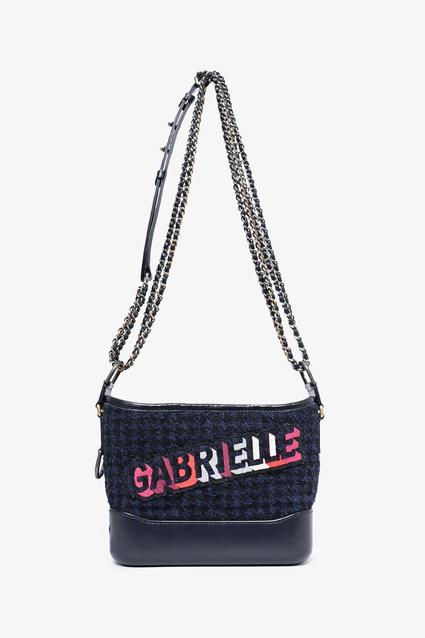 Pre-Loved Chanel™ 2017 Black Leather/Navy Tweed Small Gabrielle Shoulder Bag