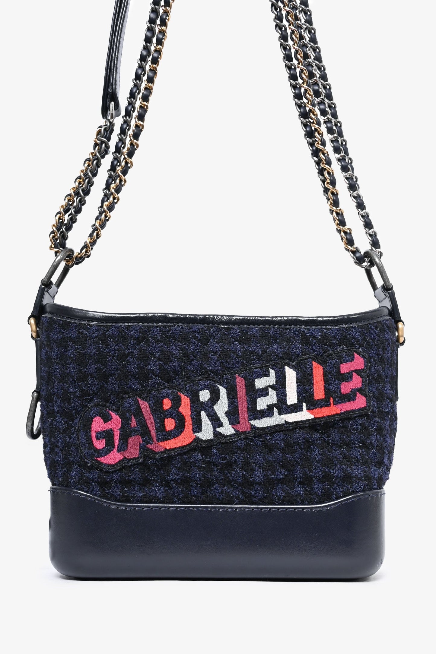 Pre-Loved Chanel™ 2017 Black Leather/Navy Tweed Small Gabrielle Shoulder Bag