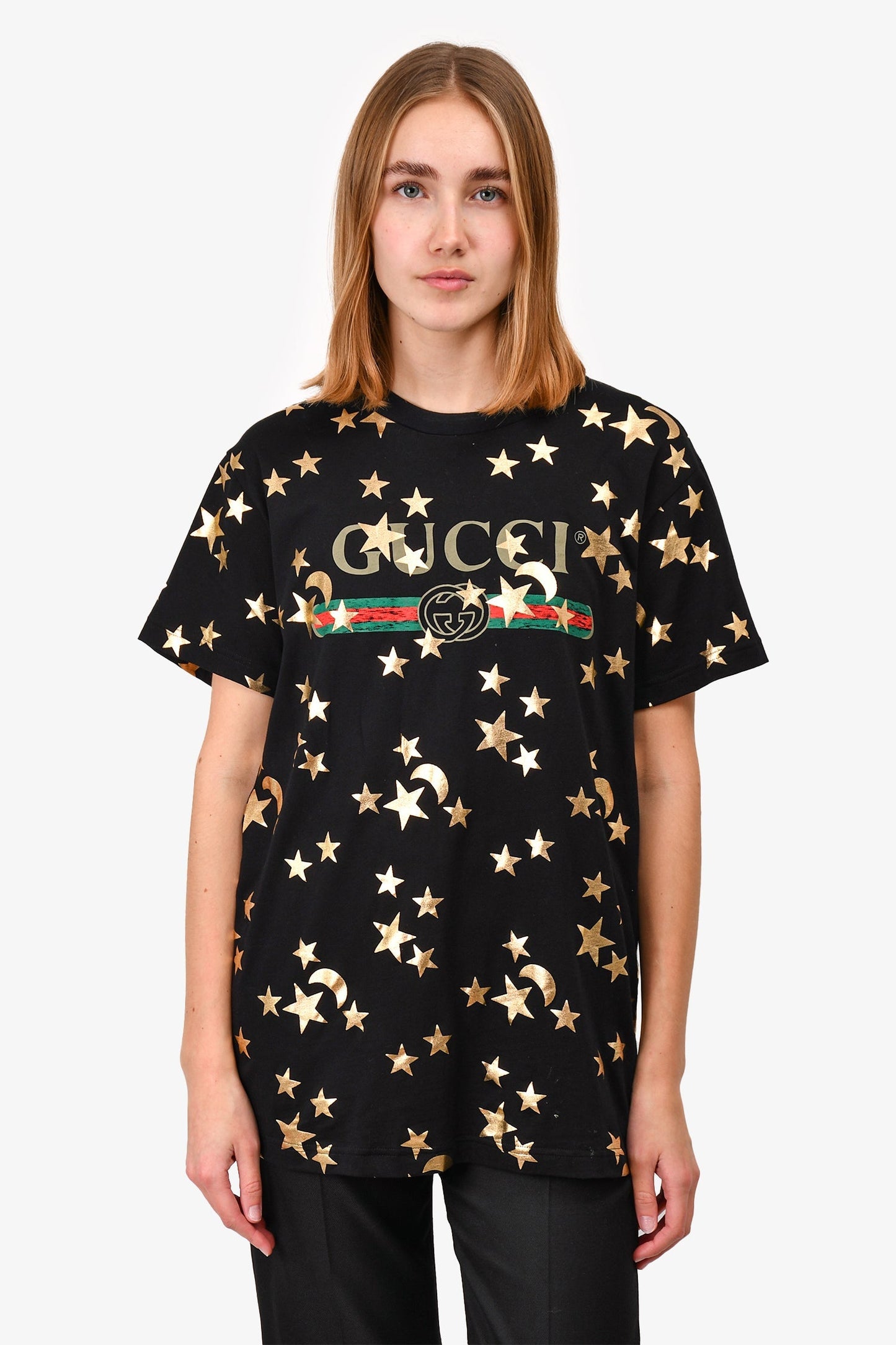 Gucci Black/Gold Star Logo T-Shirt Size XS Mens