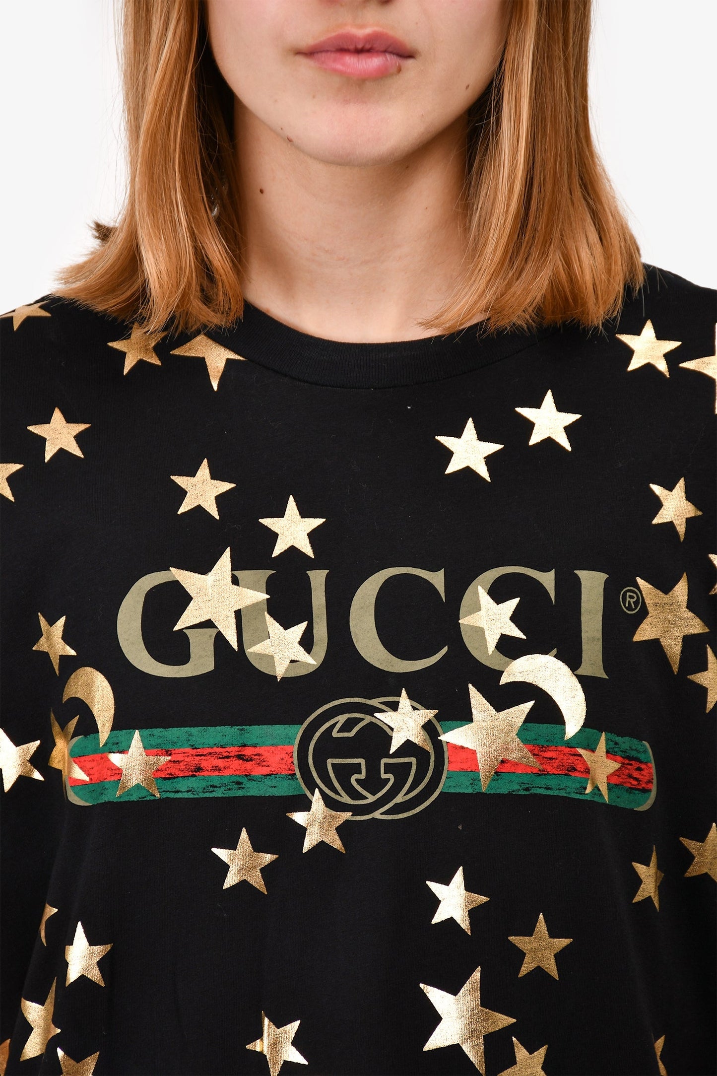 Gucci Black/Gold Star Logo T-Shirt Size XS Mens