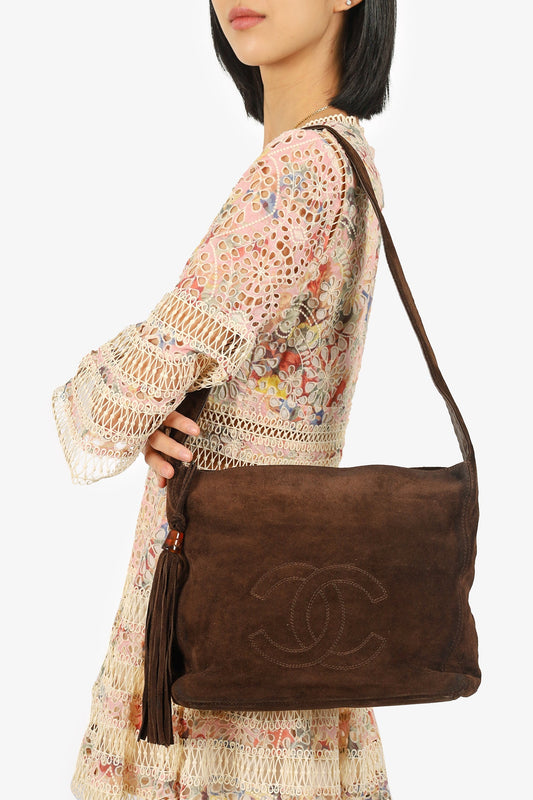 Pre-Loved Chanel™ 1996-97 Brown Suede CC Tassel Shoulder Bag