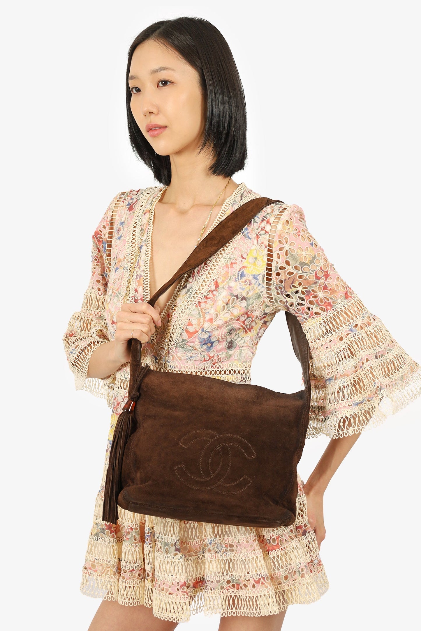 Pre-Loved Chanel™ 1996-97 Brown Suede CC Tassel Shoulder Bag